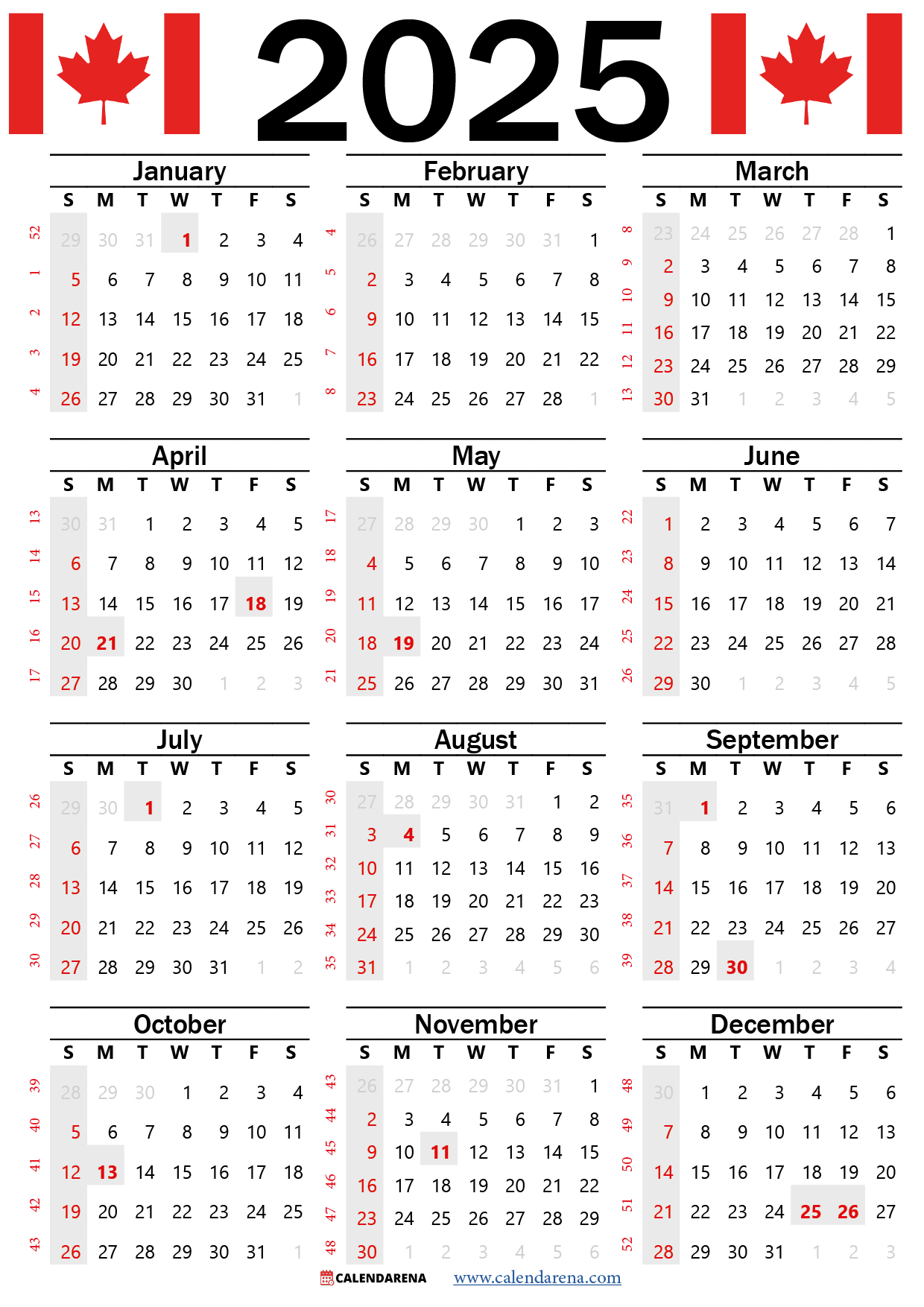 2025 Calendar Canada Printable Free throughout Canada 2025 Calendar Printable