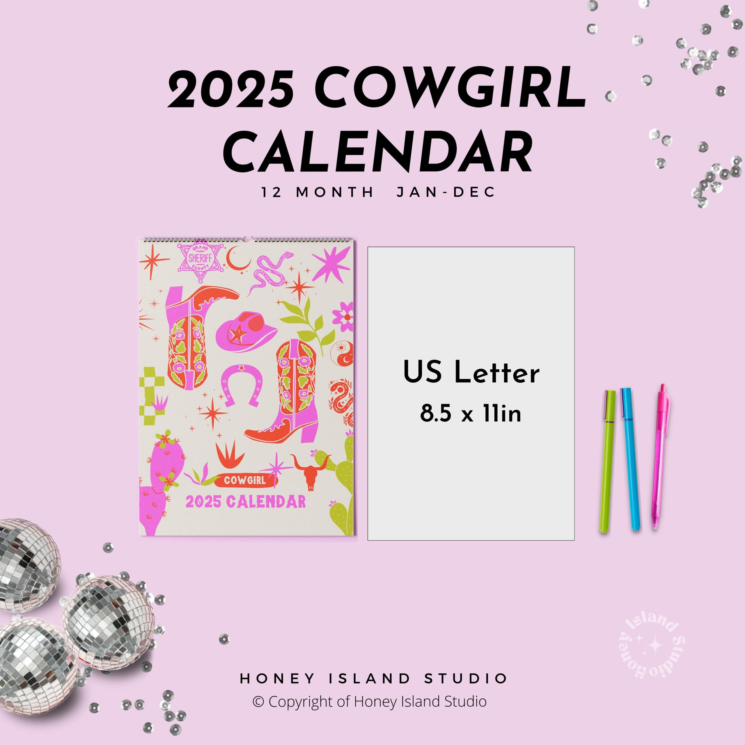 2025 Calendar Cowgirl, 2025 Planner Daily Planner, New Calendar for Cowgirls 2025 Calendar Printable