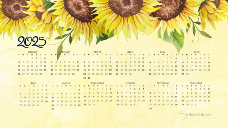 Sunflowers 2025 Calendar  Printable