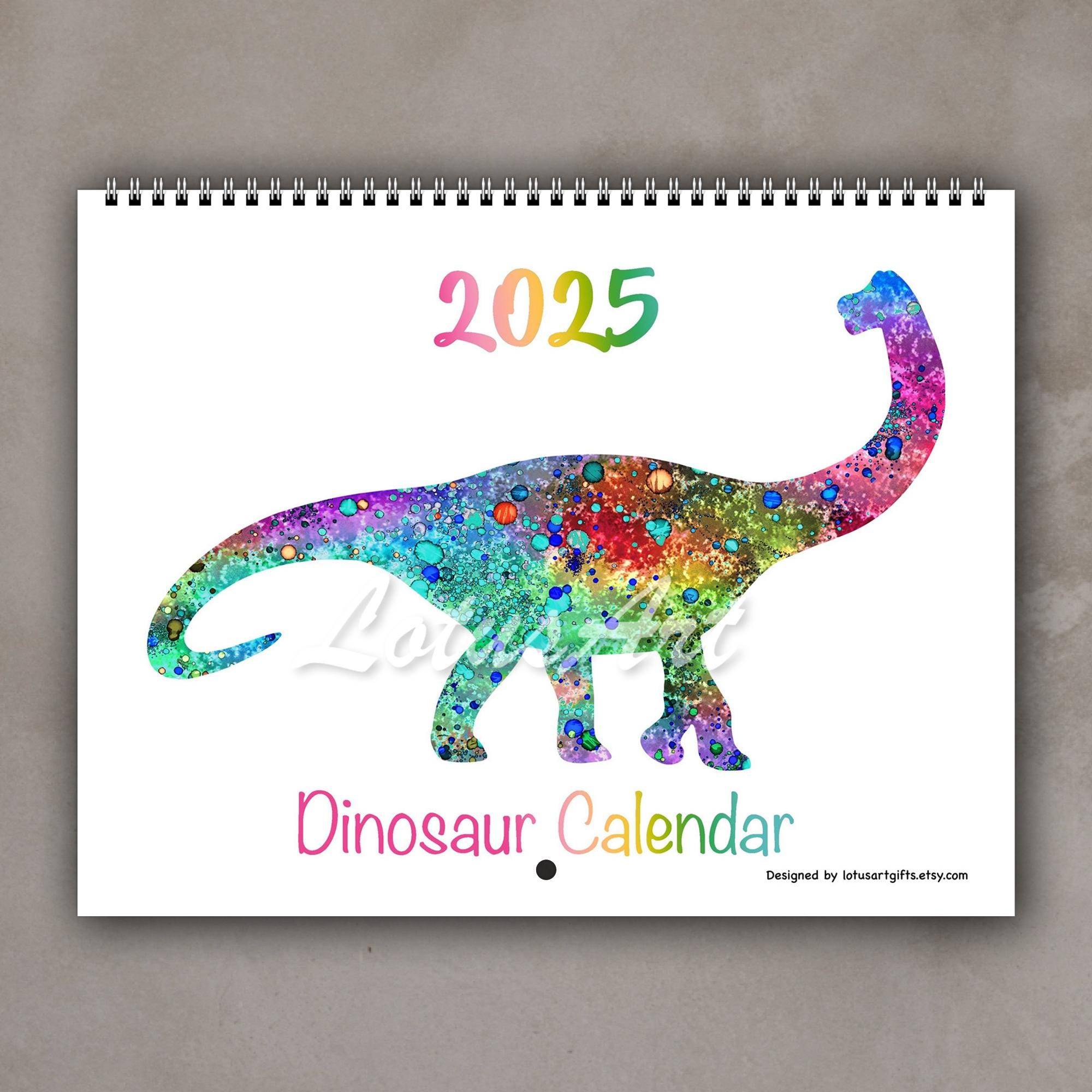 2025 Calendar Dinosaur Watercolor Art Print Office Gifts 12 Month in Dinosaurs Art 2025 Calendar Printable