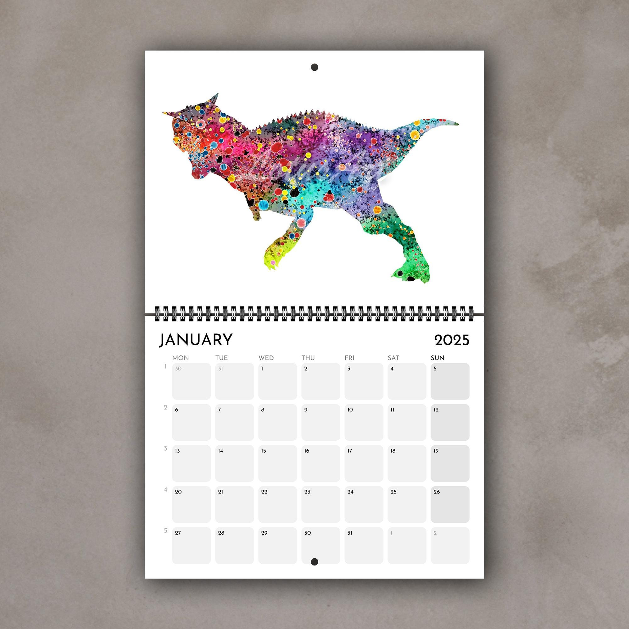 2025 Calendar Dinosaur Watercolor Art Print Office Gifts 12 Month with regard to Dinosaurs Art 2025 Calendar Printable