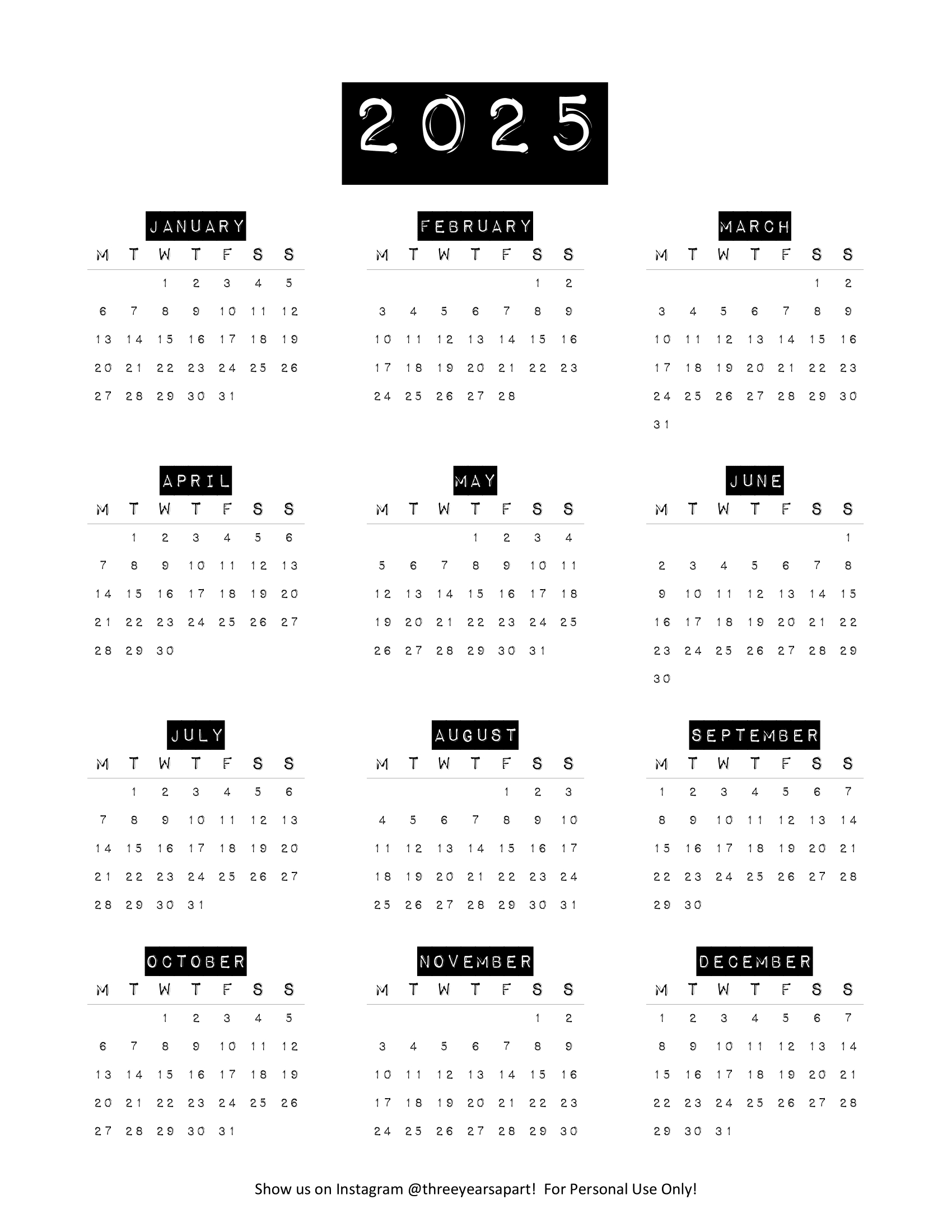 2025 Calendar Free Printable | Bullet Journal And Planner Free intended for Not In The Mooood 2025 Calendar Printable