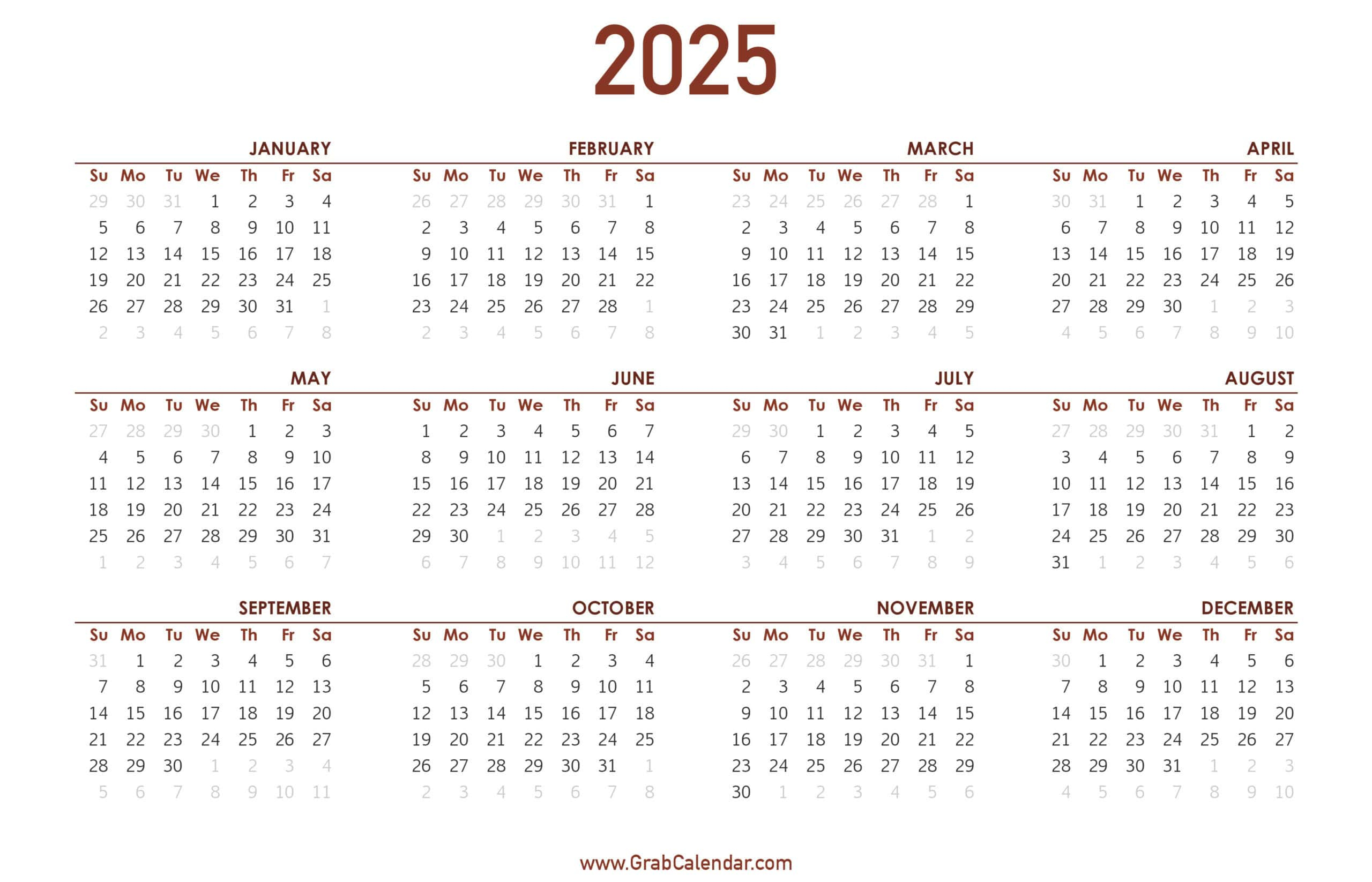 2025 Calendar - Grab Calendar regarding Bygone Days 2025 Calendar Printable