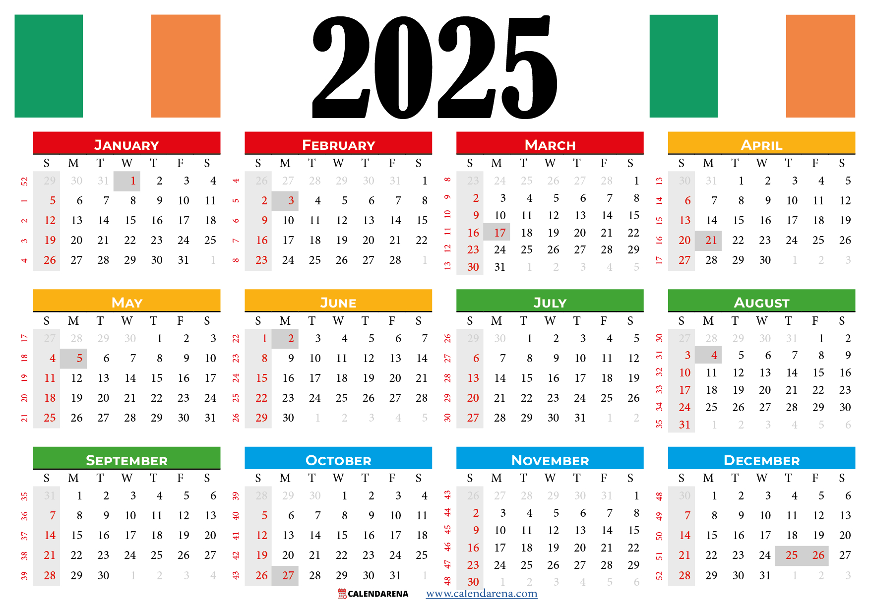 2025 Calendar Ireland With Holidays pertaining to Ireland 2025 Calendar Printable