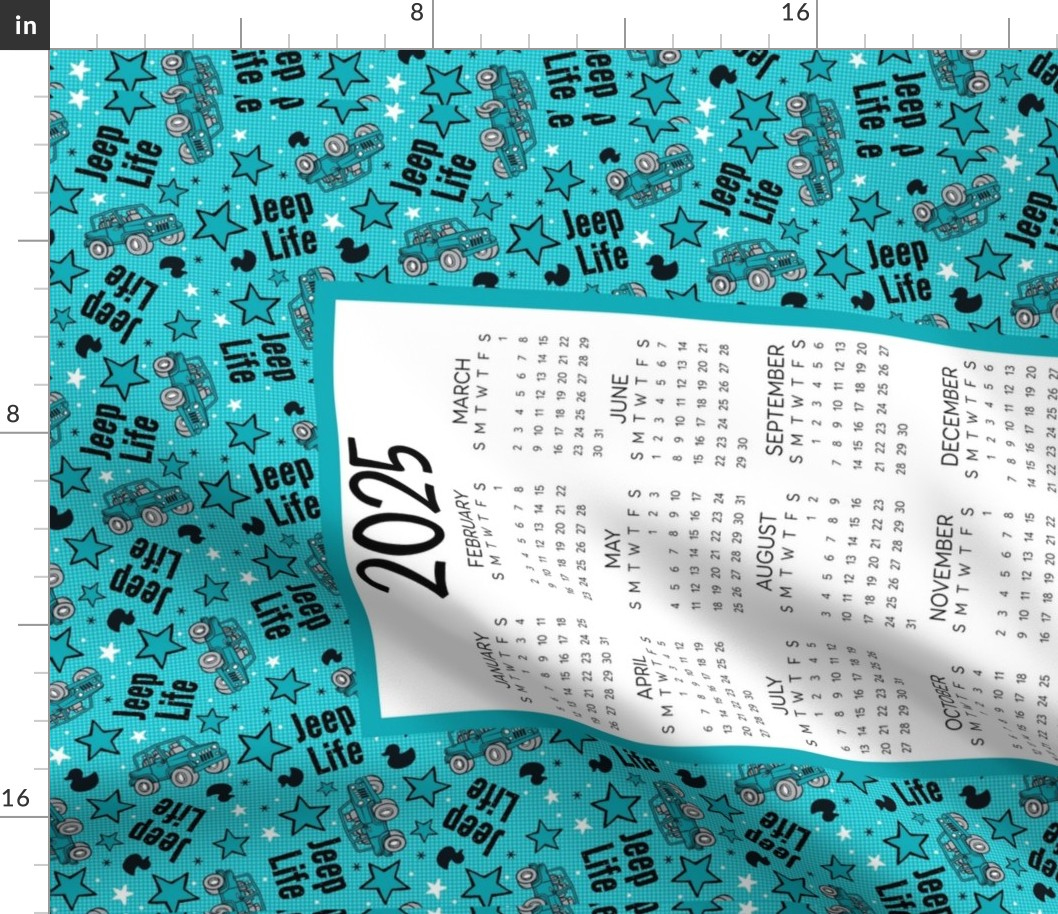 2025 Calendar Jeep Life In Turquoise For Fabric | Spoonflower with Jeep 2025 Calendar Printable