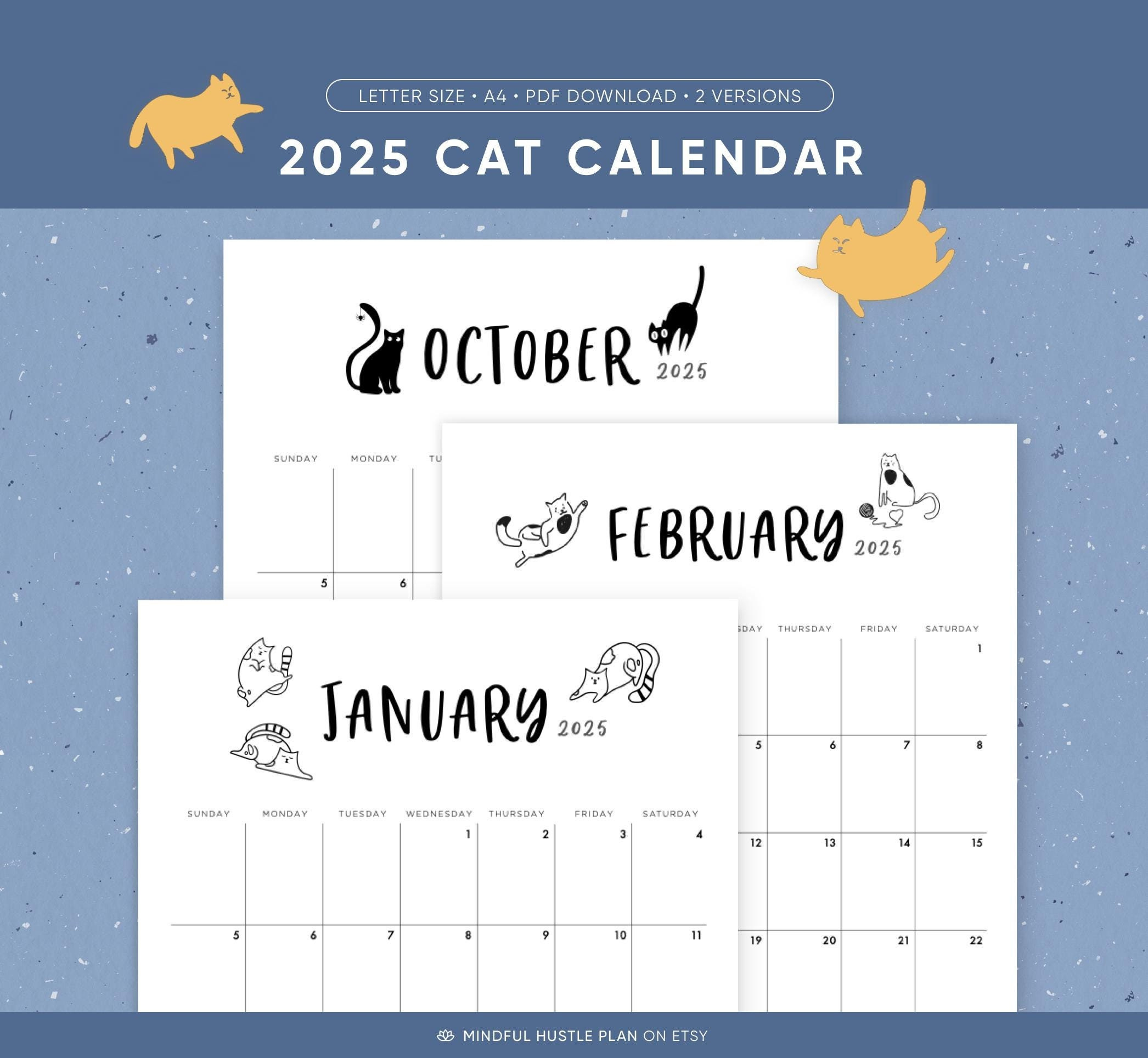 2025 Calendar Printable, Cat Calendar, Funny Cats, Cute Cat, With in Cat Cartoon a Day 2025 Calendar Printable