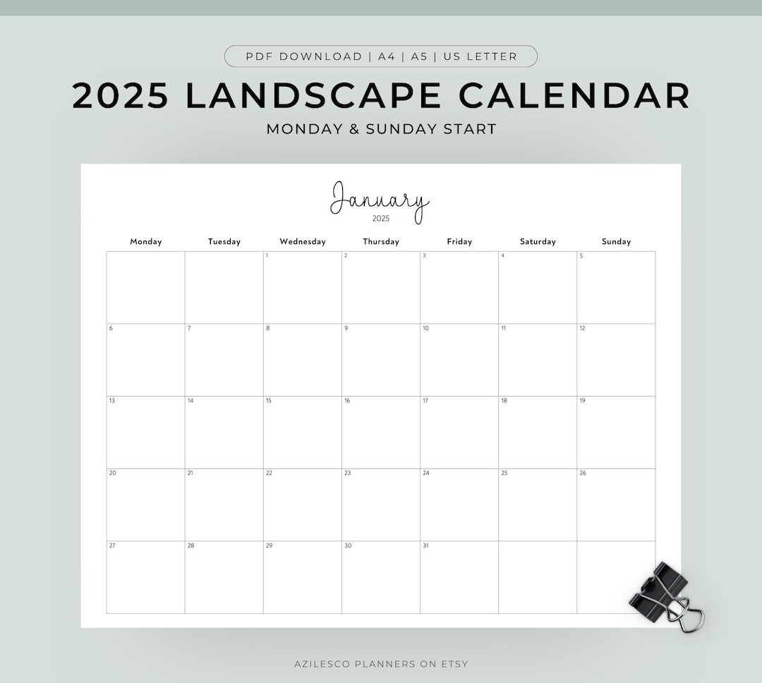2025 Calendar Printable Landscape, Minimalist Monthly Calendar with Totally 90s 2025 Calendar Printable