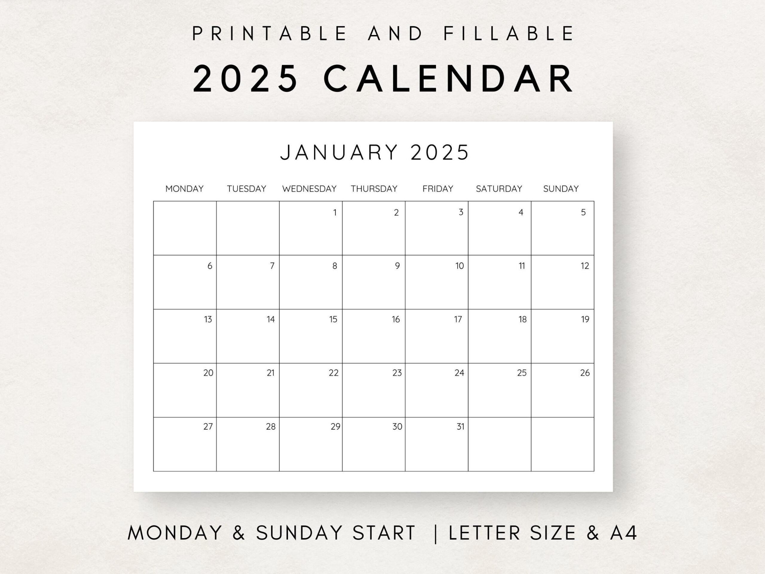 2025 Calendar Printable, Monthly Calendar 2025, Fillable Calendar in Just Black Labs 2025 Calendar Printable