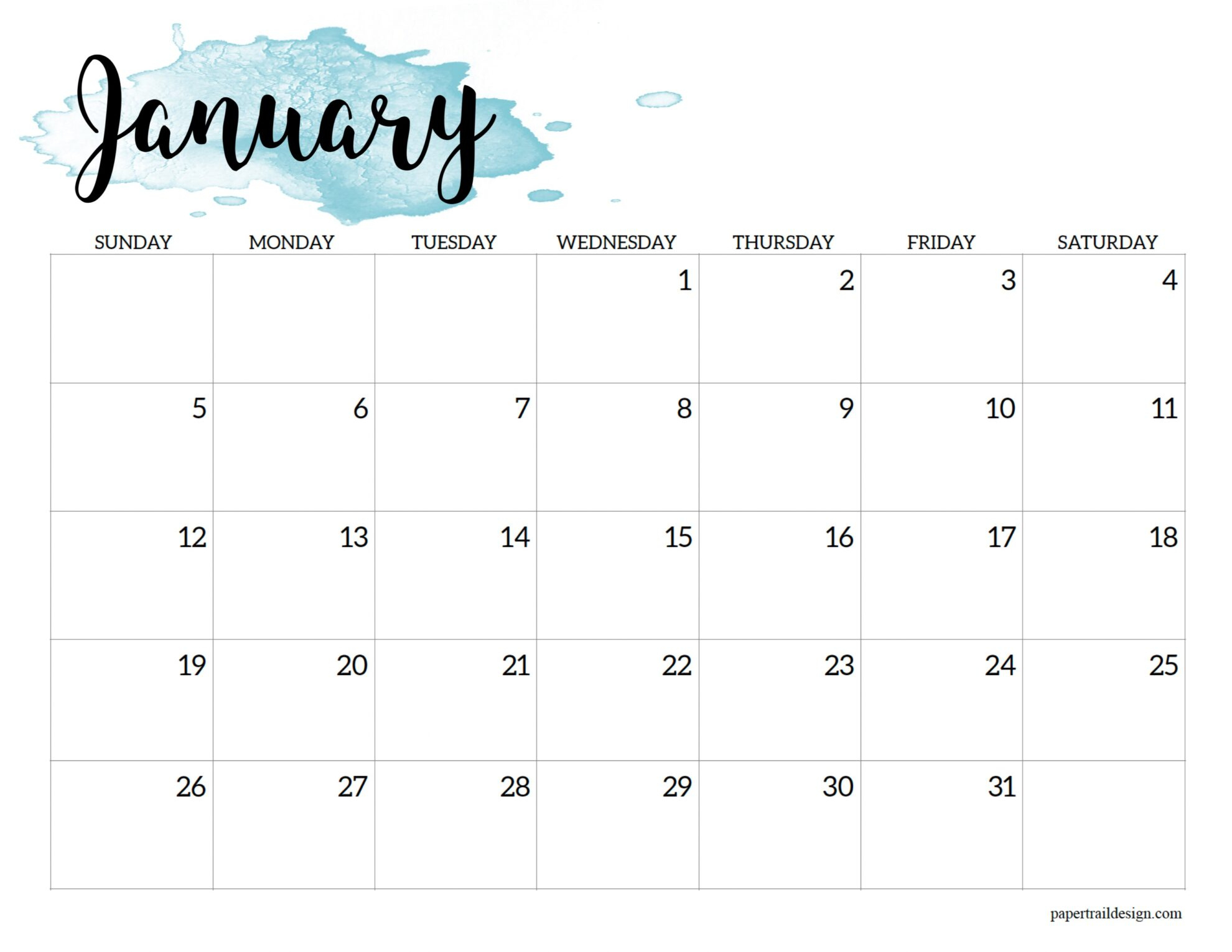2025 Calendar Printable - Watercolor - Paper Trail Design throughout Just Brittanys 2025 Calendar Printable