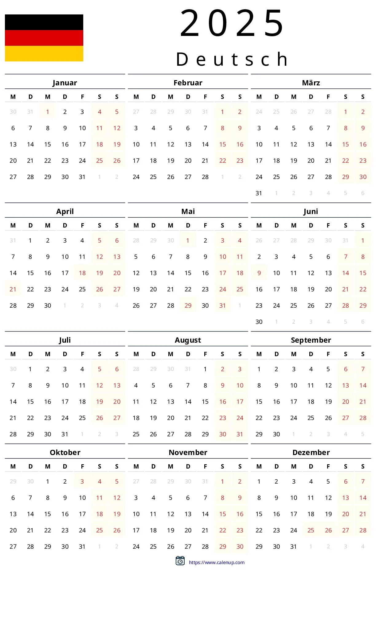 2025 Calendar Printable With Holidays For Germany | Calenup intended for Fowl Language 2025 Calendar Printable