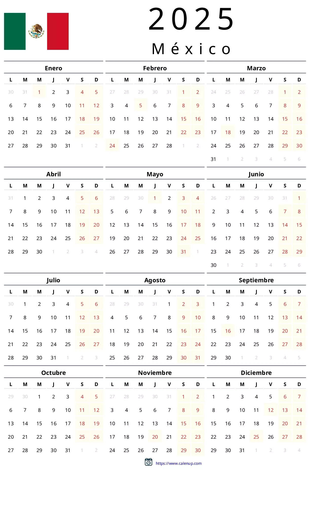 2025 Calendar Printable With Holidays For Mexico | Calenup within Mexico 2025 Calendar Printable