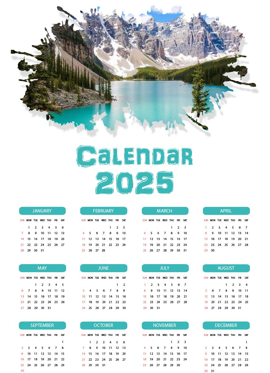 2025 Calendar Splash Mountains Boreal Forest Lake Camping Hiking Nature Vinyl Sticker/ Printed Vinyl Decal within Appalachian Trails 2025 Calendar Printable