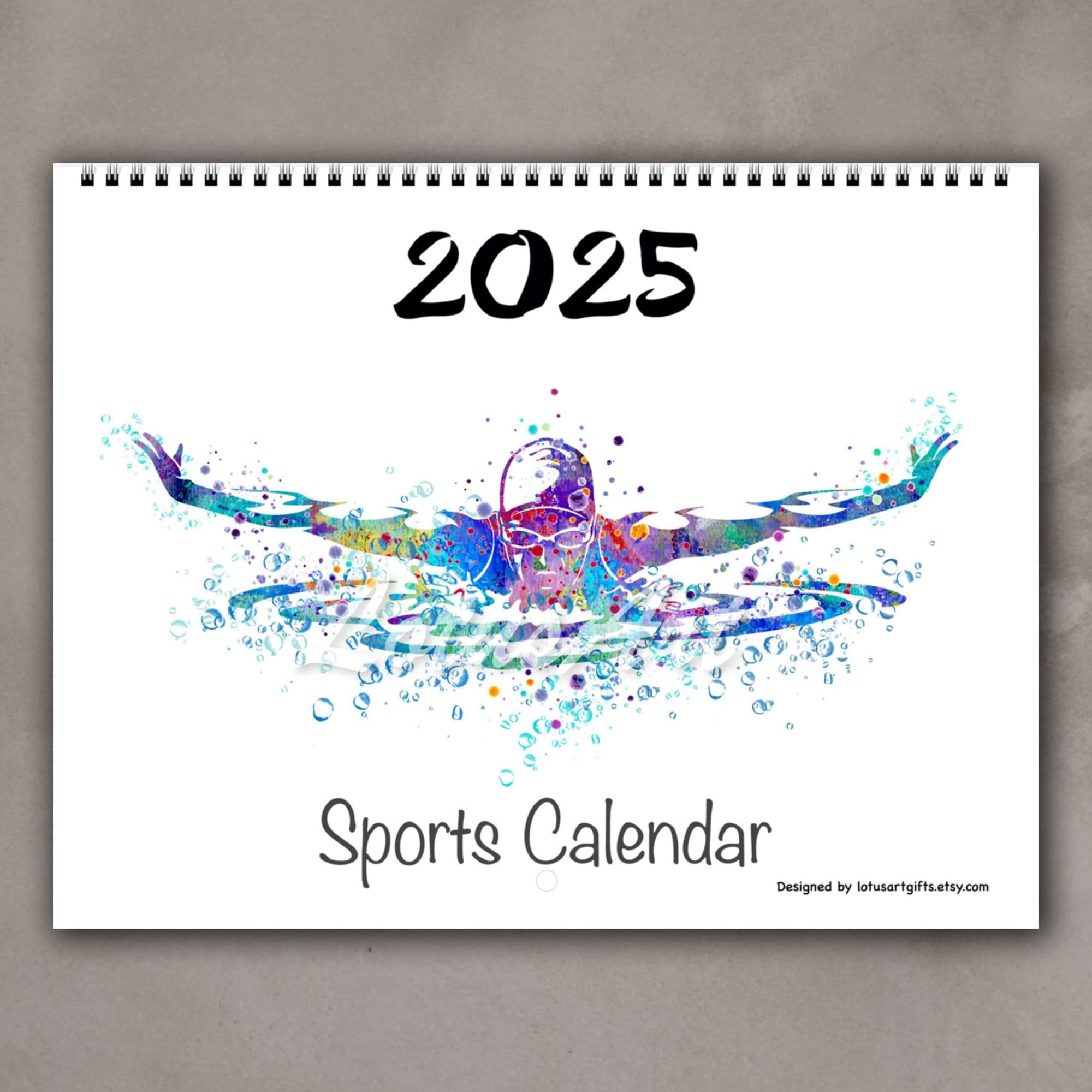 2025 Calendar Sports Watercolor Print Office Gift Kids Room Decor for Waters Edge 2025 Calendar Printable