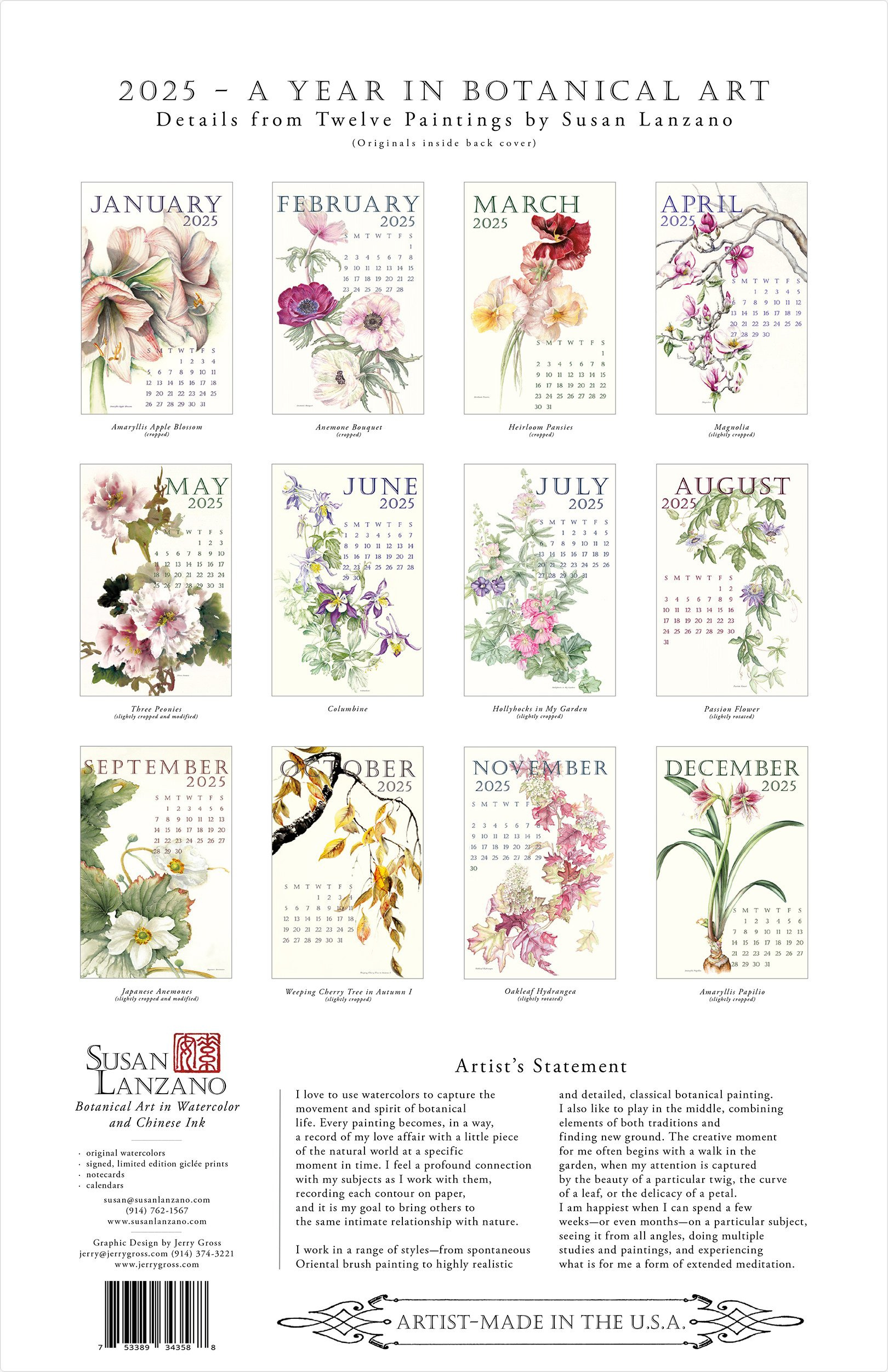 2025 Calendar — Susan Lanzano with New York Botanical Gardens Photo 2025 Calendar Printable
