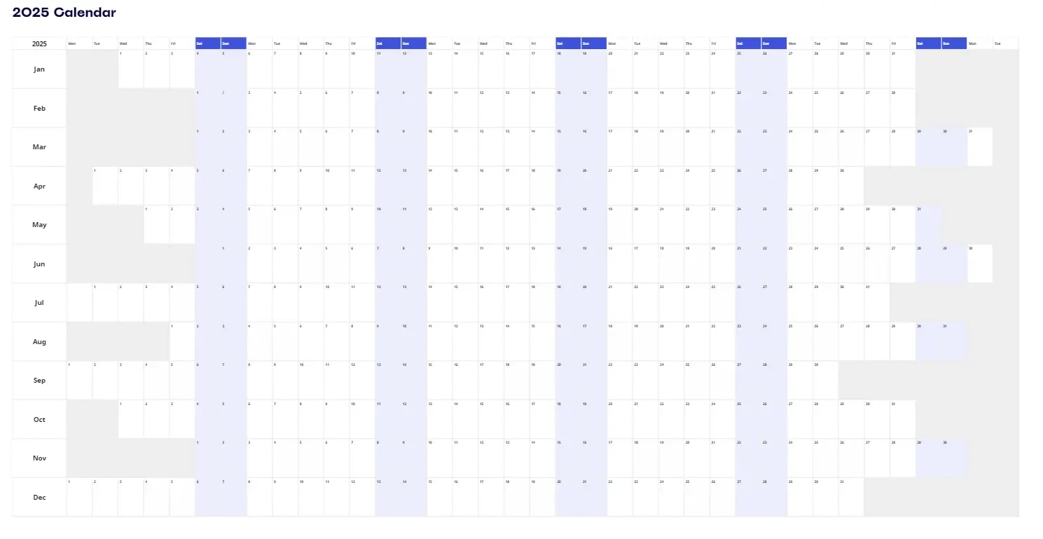 2025 Calendar Template | Miroverse regarding Miro 2025 Calendar Printable