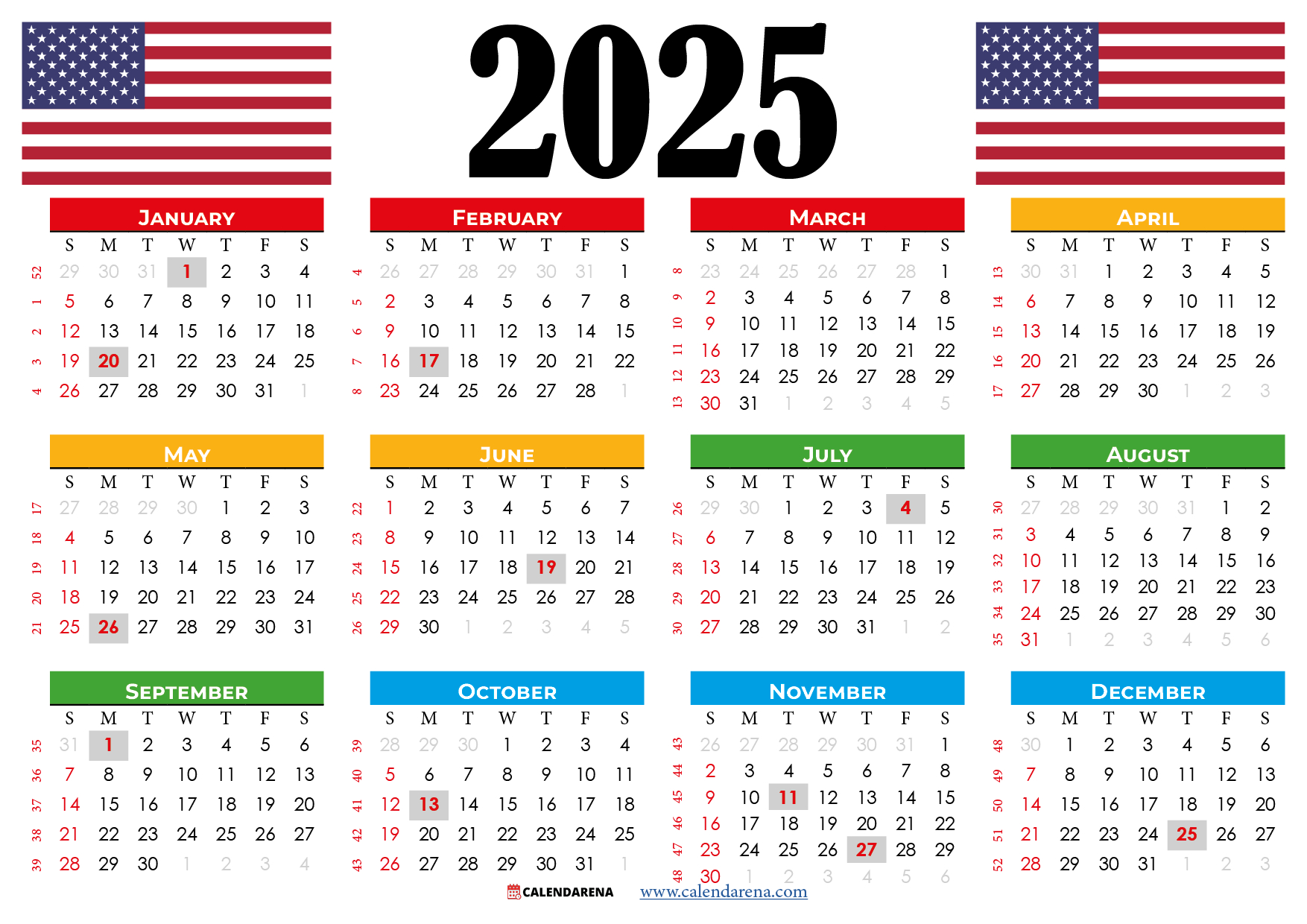 2025 Calendar Usa: Dates And Holidays in Americana Photo 2025 Calendar Printable