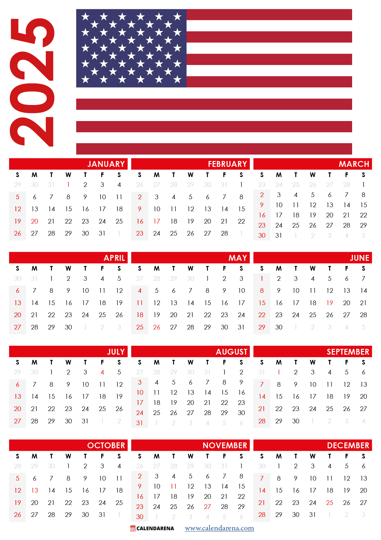 2025 Calendar Usa: Dates And Holidays pertaining to God Bless America 2025 Calendar Printable