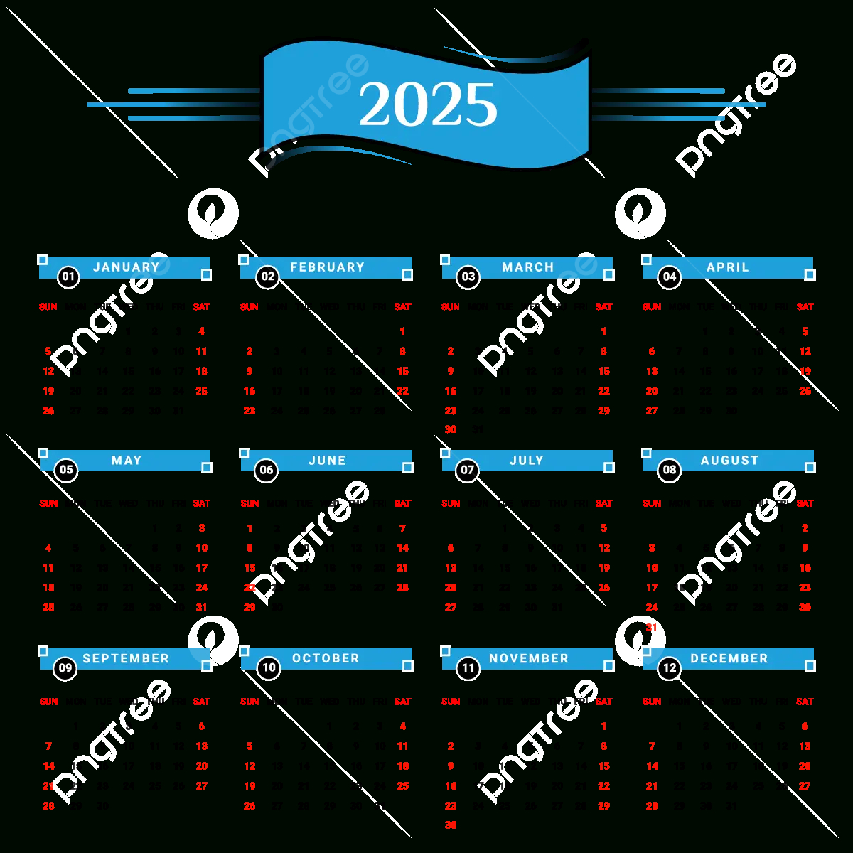 2025 Calendar With Black And Skyblue Unique Design Vector intended for Sky is the Limit 2025 Calendar Printable