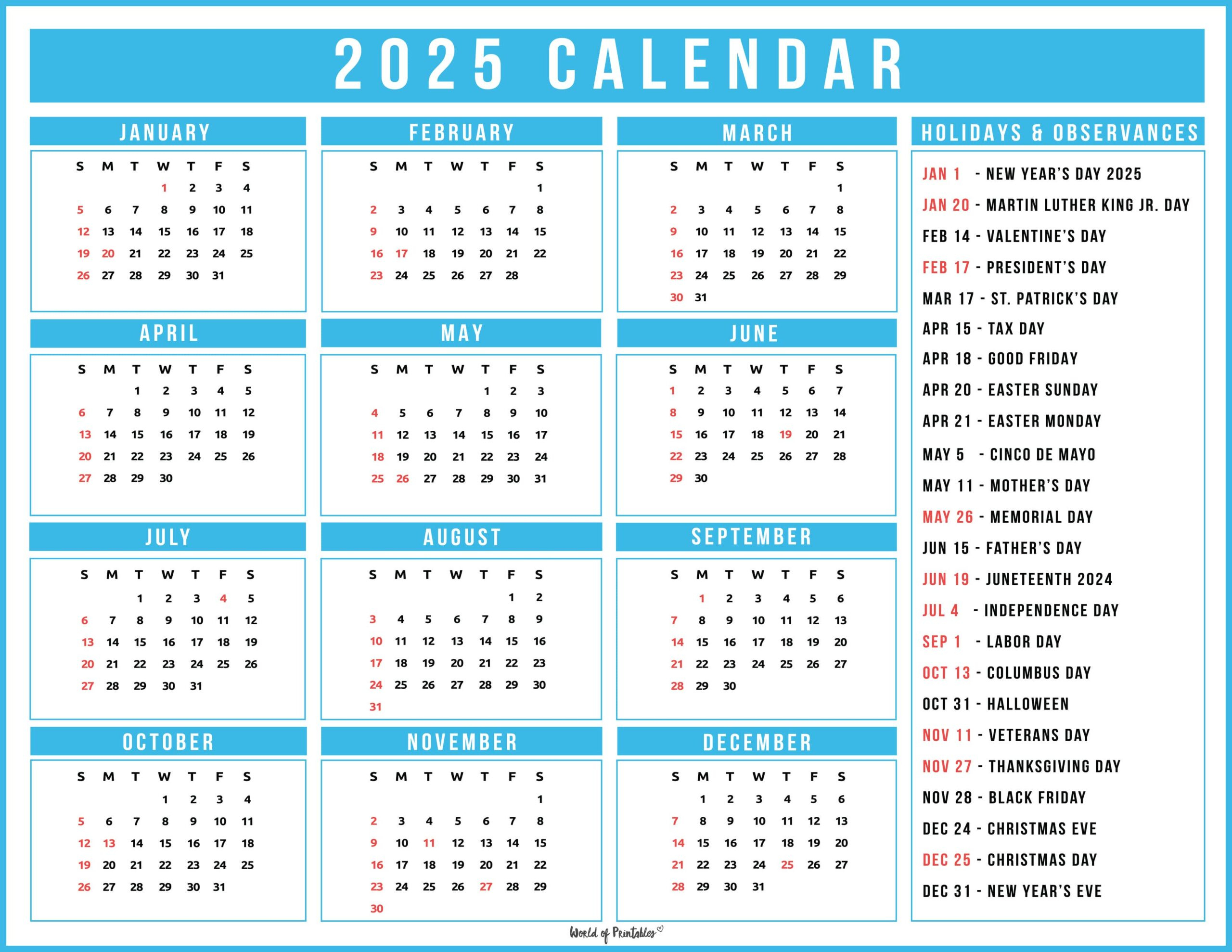 2025 Calendar With Holidays - Free Printables In 28 Unique Styles throughout American Folk Art 2025 Calendar Printable