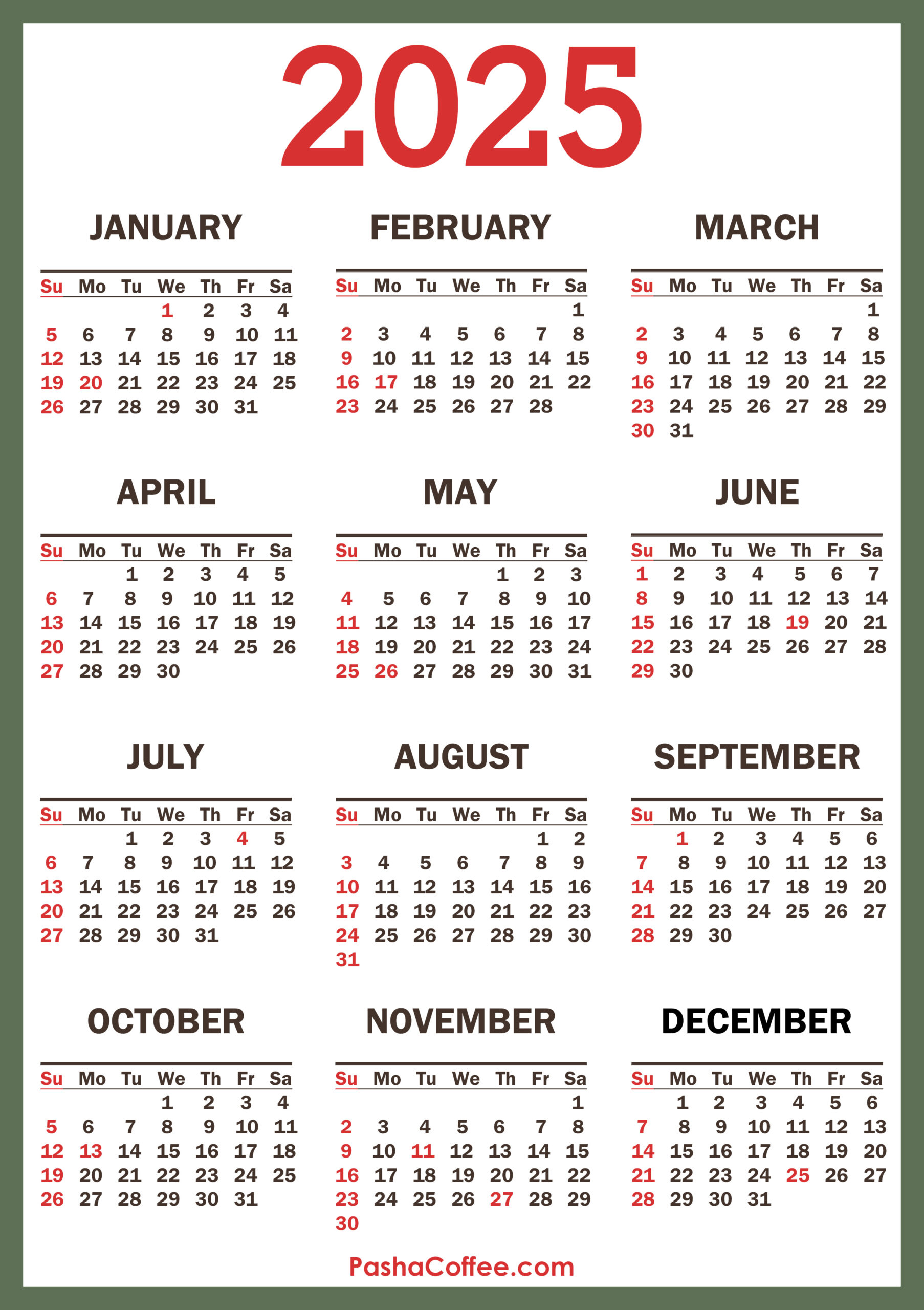 2025 Calendar With Holidays – Pashacoffee within Coffee Special Value 2025 Calendar Printable