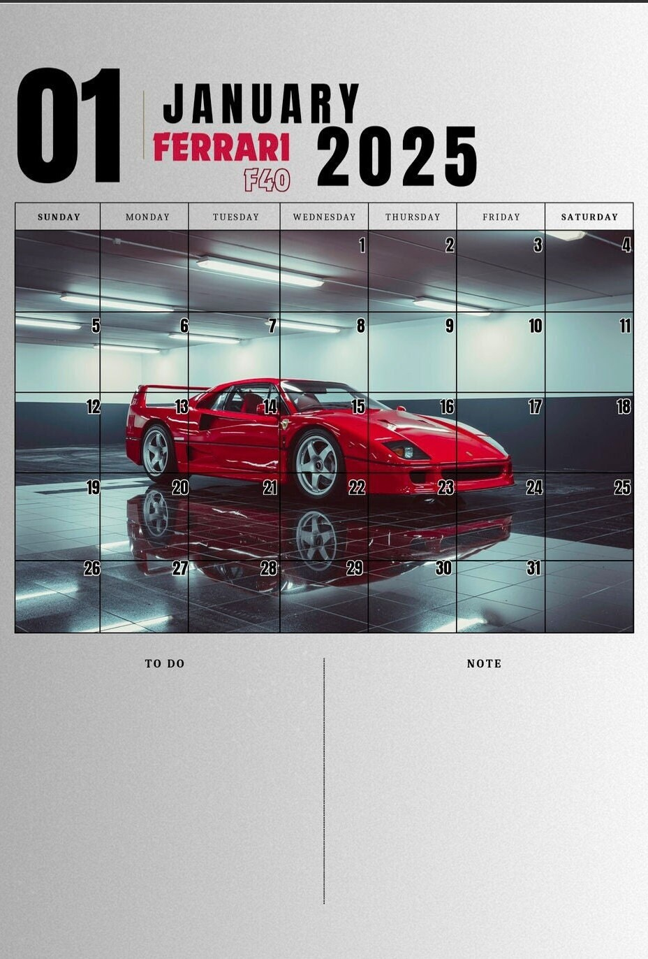 2025 Car Calendar, 2025 Supercar Calendar, Calendar/Planner inside Supercars 2025 Calendar Printable