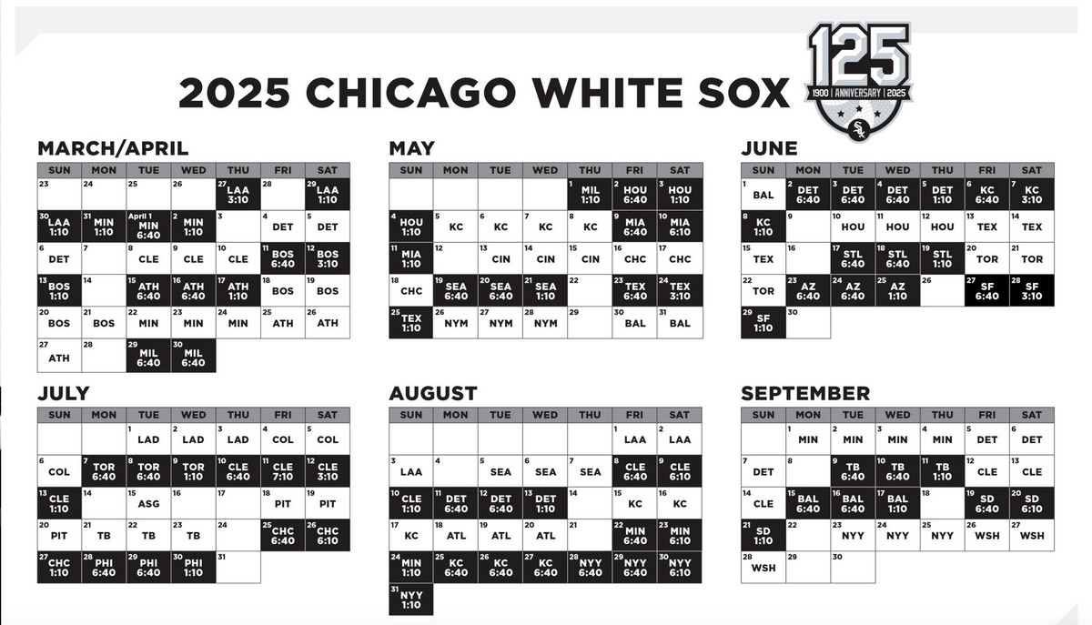 2025 Chicago White Sox Schedule Released - South Side Sox within South Park 2025 Calendar Printable