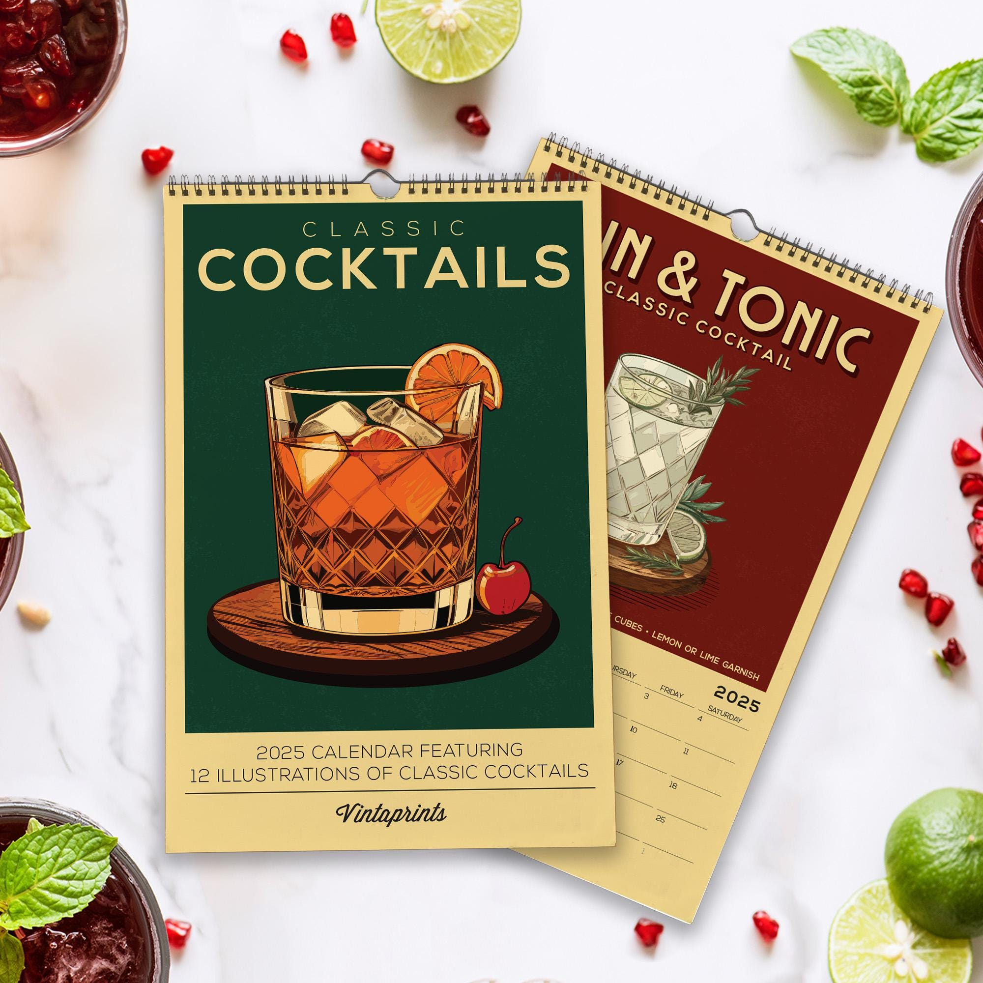 2025 Cocktail Kunst Wandkalender, Vintage Alkohol Kalender | 2025 throughout Gin O Clock 2025 Calendar Printable