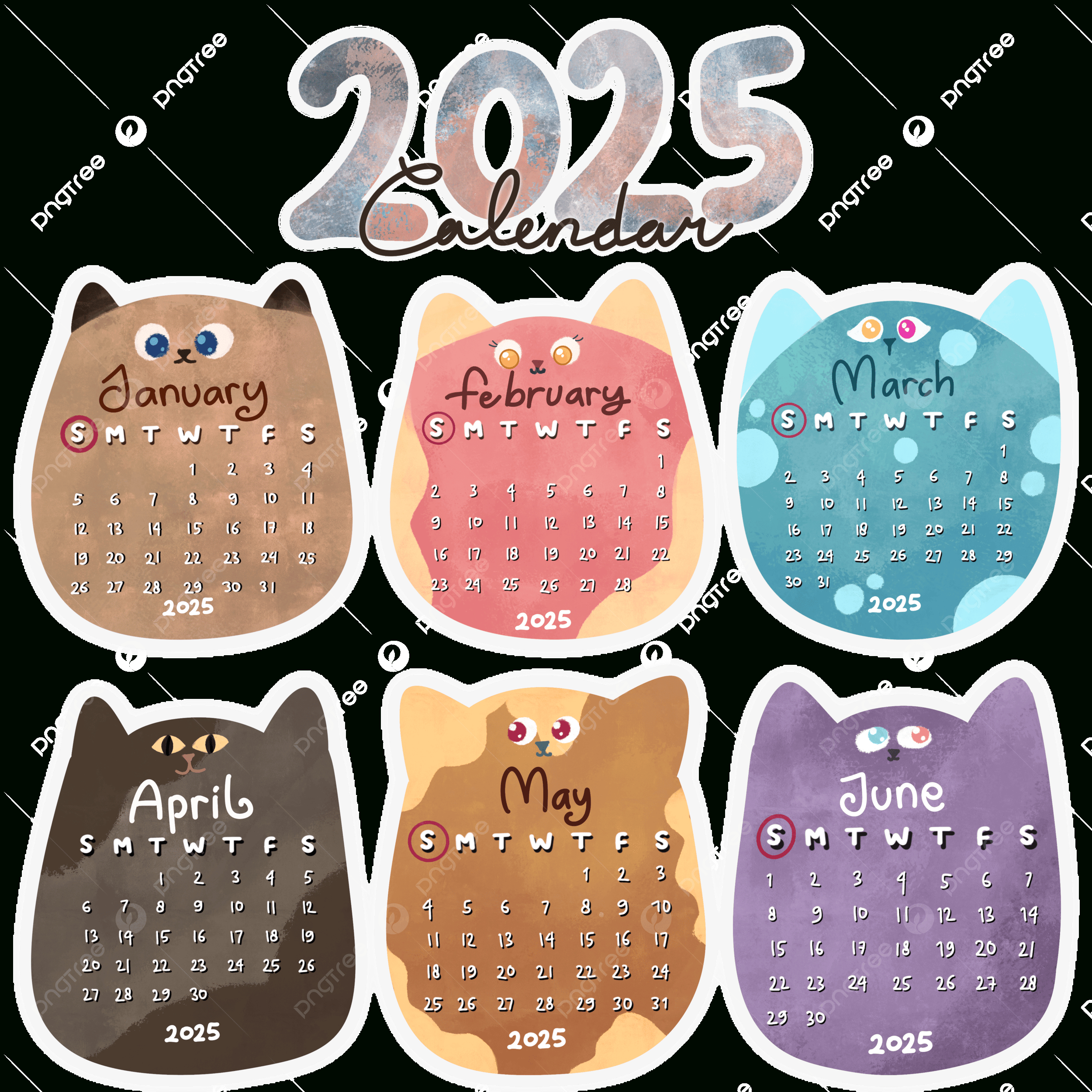 2025 Cute Calendar Monthly Printable Cat Theme New Year, 2025 with Cats 2025 Calendar Printable