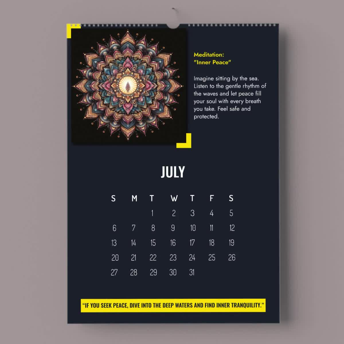 2025 Digital Mandala Calendar, Meditative Digital Planner, Zen Wall Art, Spiritual Calendar, Boho Meditation Art Calendar, Instant Download inside Peace And Tranquility 2025 Calendar Printable