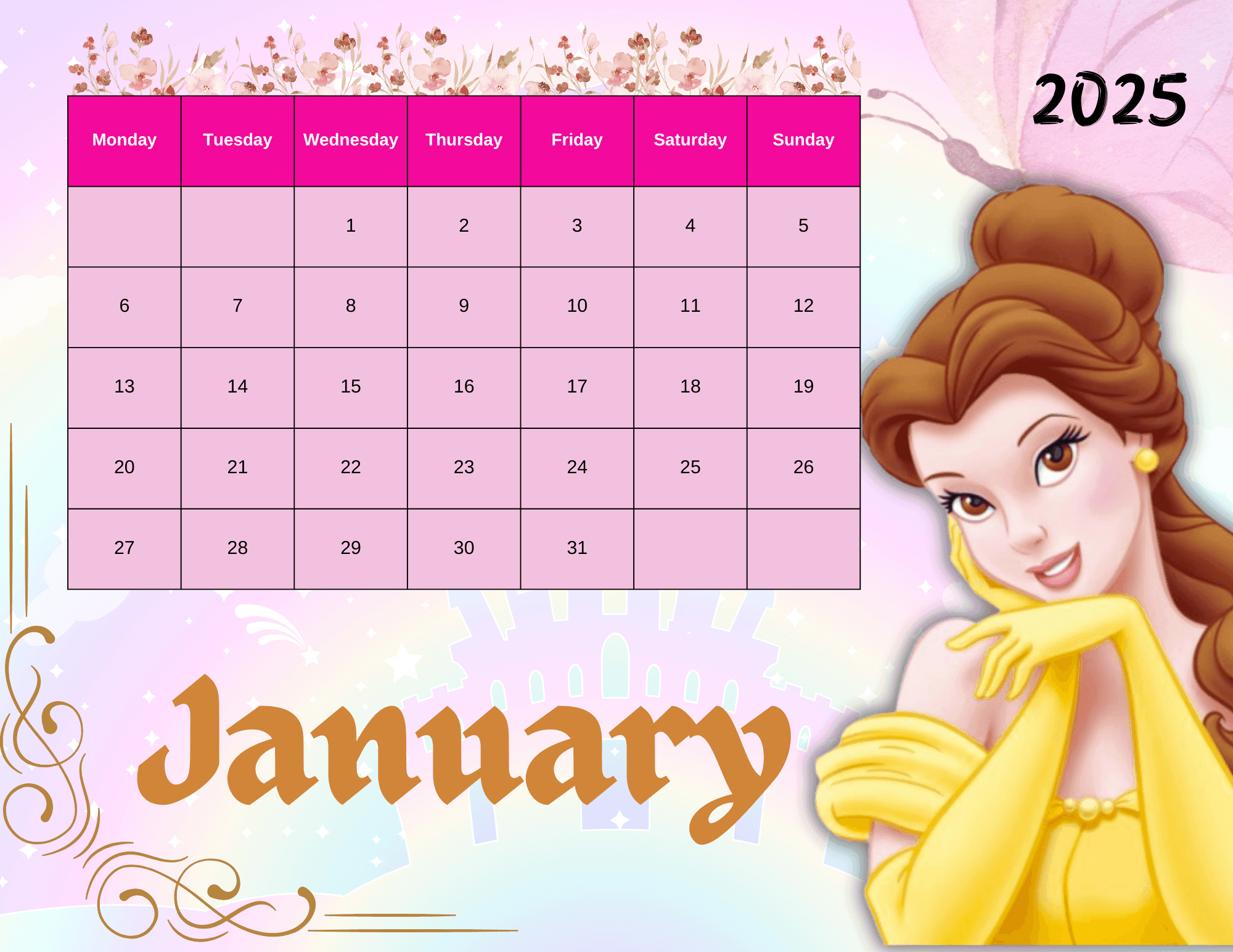 2025 Disney Princess Calendarprodiodigitals - Raket.ph regarding Disney a Year of Animation 2025 Calendar Printable