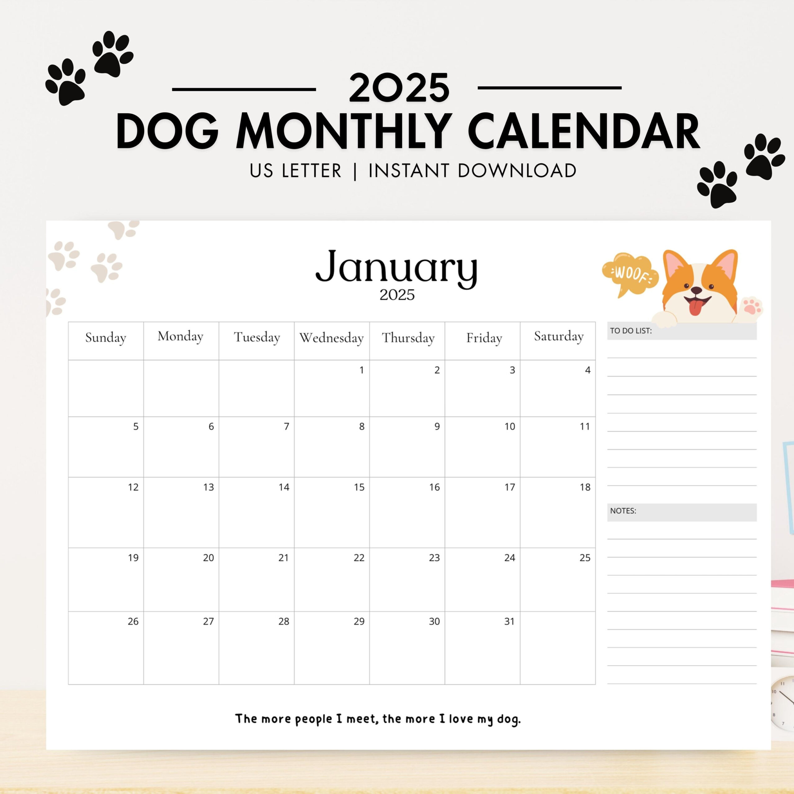 2025 Dog Monthly Calendar, Minimalist Puppy Calendar, Cute Canine pertaining to Playful Puppies 2025 Calendar Printable