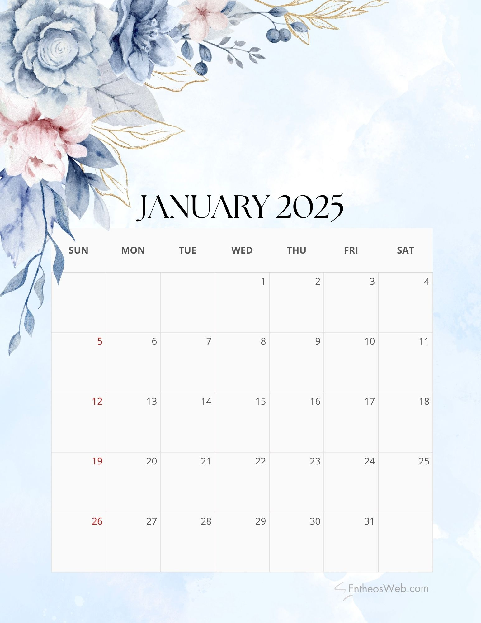 2025 Floral Calendar Free Pdf Printable | Entheosweb inside Flowers 2025 Calendar Printable