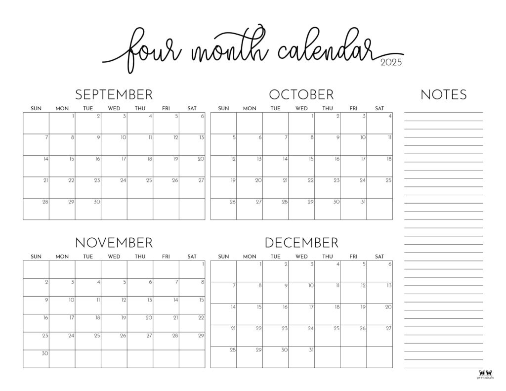 2025 Four Month Calendars - 31 Free Printables | Printabulls for You Are Doing a Great Job 2025 Calendar Printable