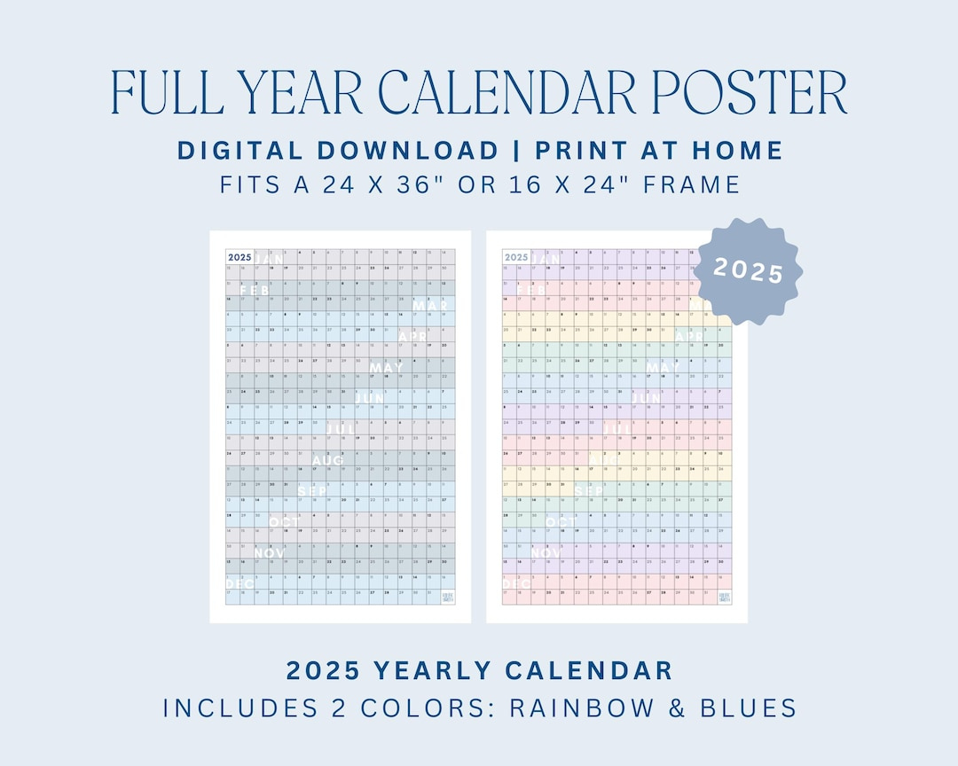 2025 Ganzjahreskalender | Posterkalender, Jahresplaner, Digitaler Download, Schulkalender, 2025 Jahresplaner, Schulplaner - Etsy.de throughout Fantasia Art 2025 Calendar Printable