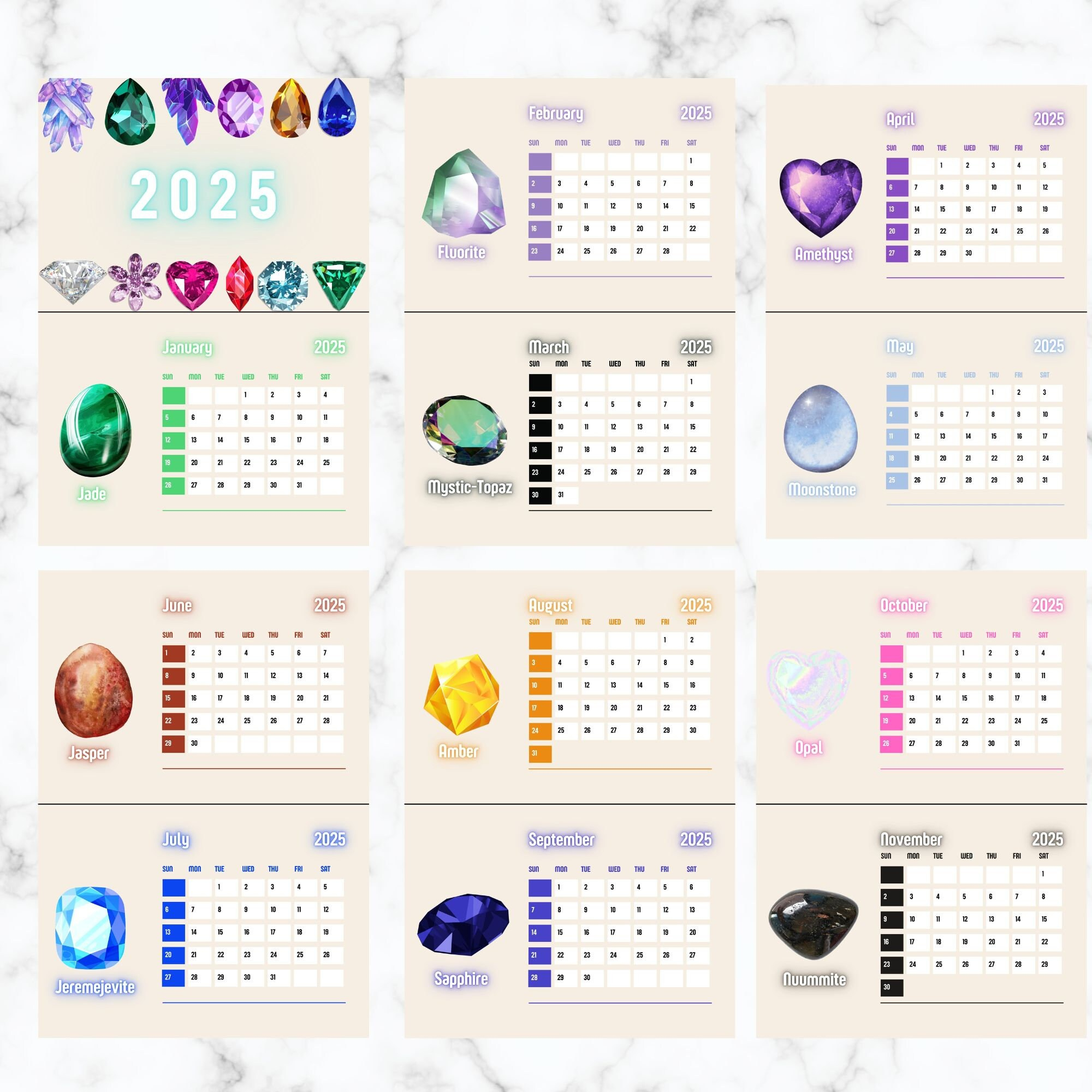 2025 Gemstone Calendar: Dazzling Digital Prints For Every Month - Etsy in Gemstones 2025 Calendar Printable