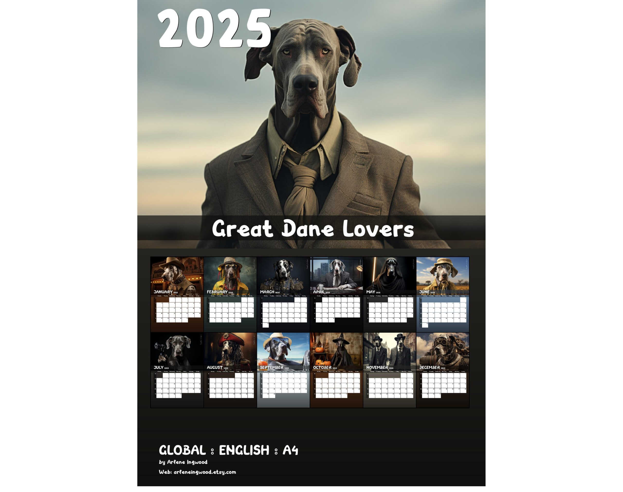2025 Great Dane Calendar Printable Pdf - Etsy Ireland intended for Just Great Danes 2025 Calendar Printable