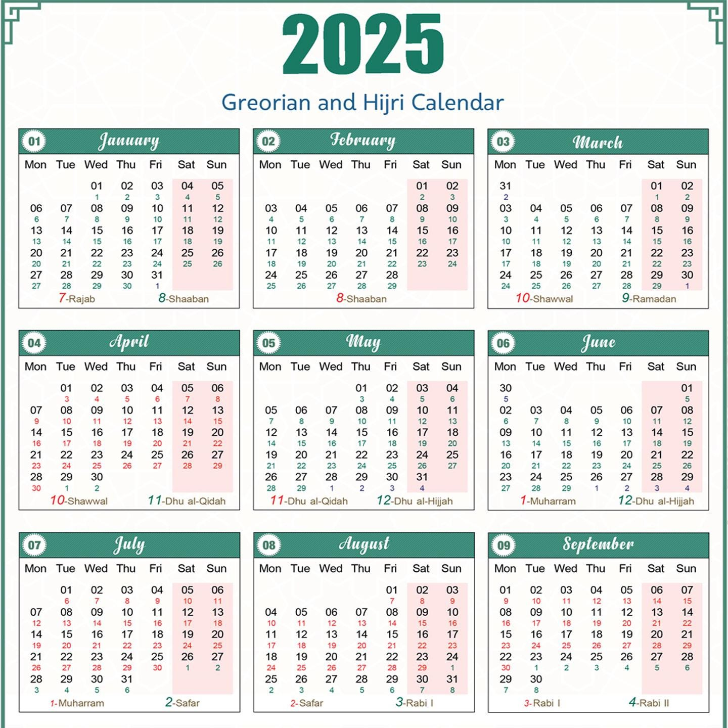 2025 Gregorian And Hijri Calendar - Etsy Uk with Just Persians 2025 Calendar Printable