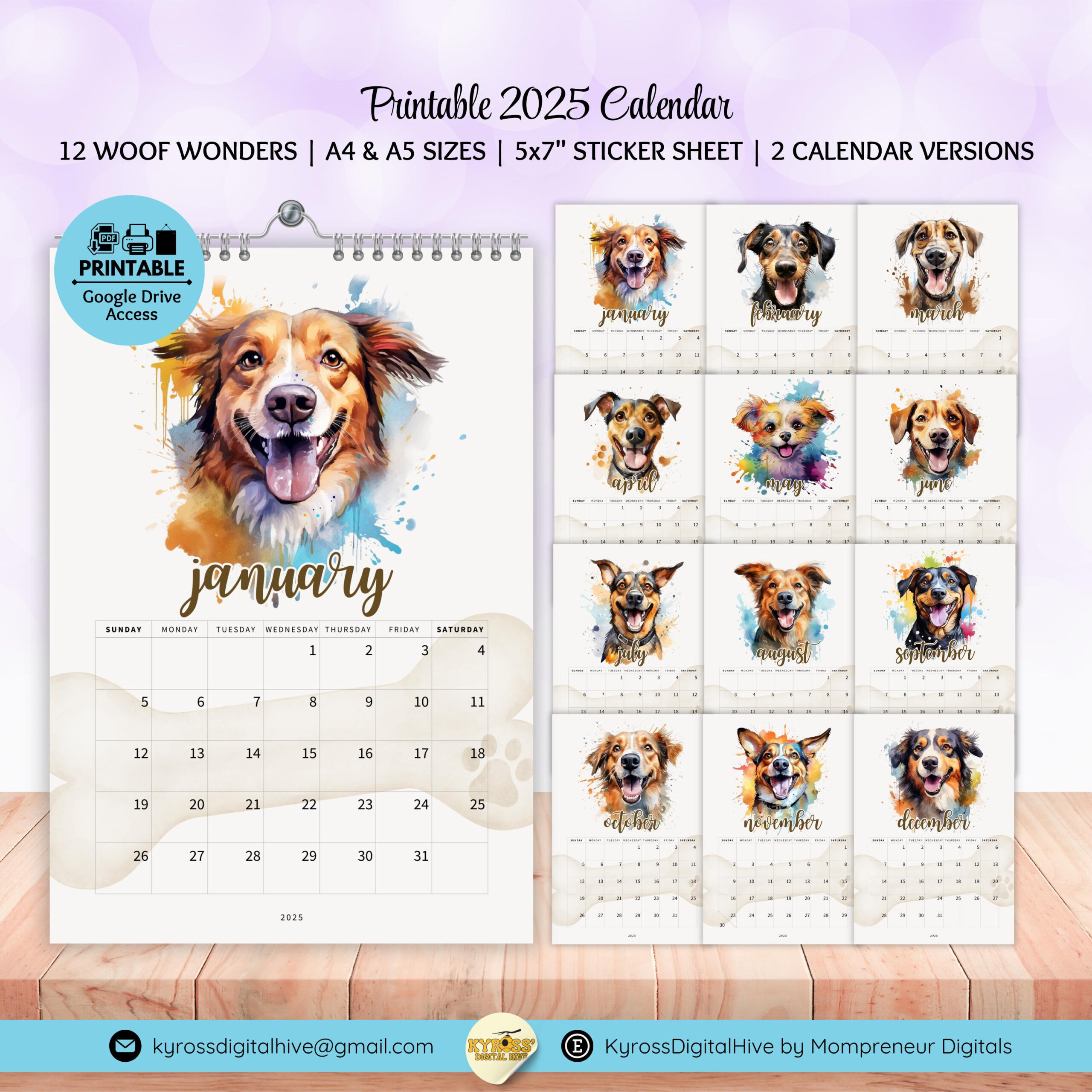 2025 Illustrated Dog Calendar | Printable Aesthetic 2025 Calendar throughout What Dogs Teach Us 2025 Calendar Printable