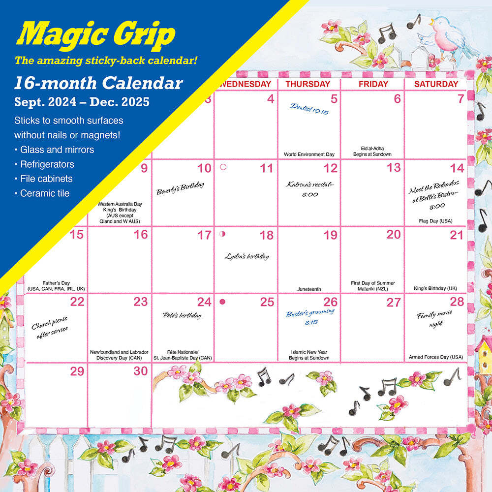 2025 Joyful Seasons Magic Grip Wall Calendar in Rainbow Magic Grip 2025 Calendar Printable