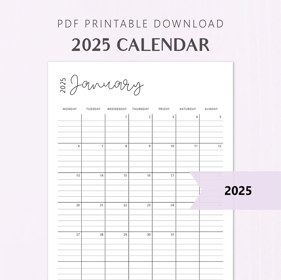 2025 Kalender Portrait Linierter Monatsplaner| Befüllbar | 8,5X11 | Montag Sonntag Start, Vertikaler Minimal Style Pdf Download Zum Ausdrucken - in Txt 2025 Calendar Printable