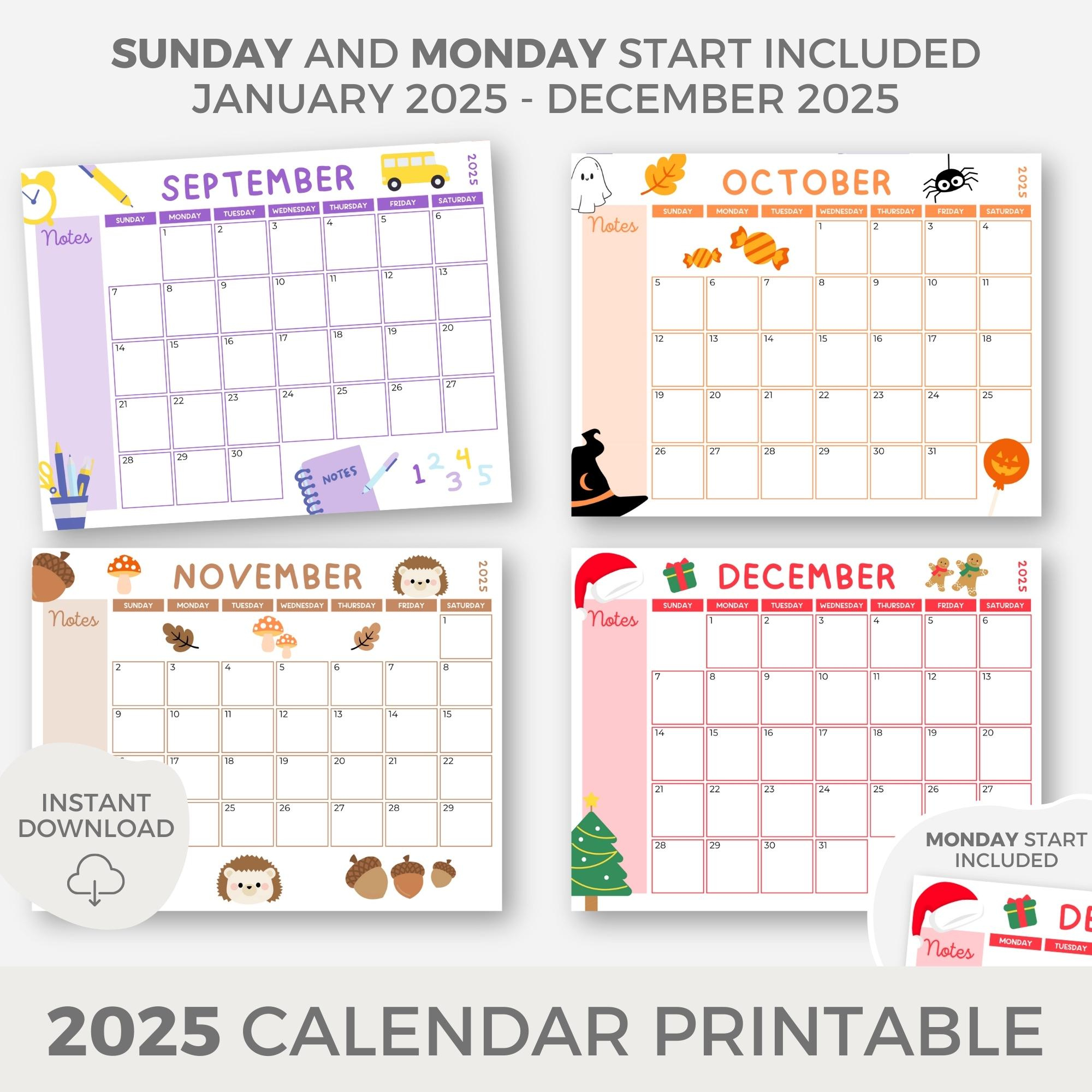 2025 Kids Printable Calendar, Printable Calendar For Children inside Farmers Daughter 2025 Calendar Printable