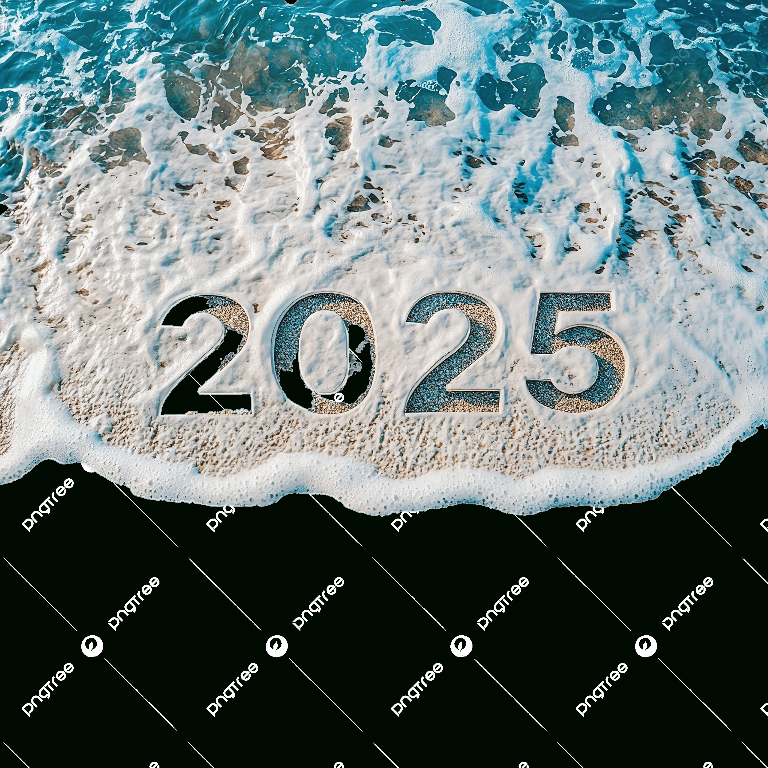 2025 Lettering On The Beach With Wave And Blue Sea Numbers 2025 On for Luminous Waves 2025 Calendar Printable