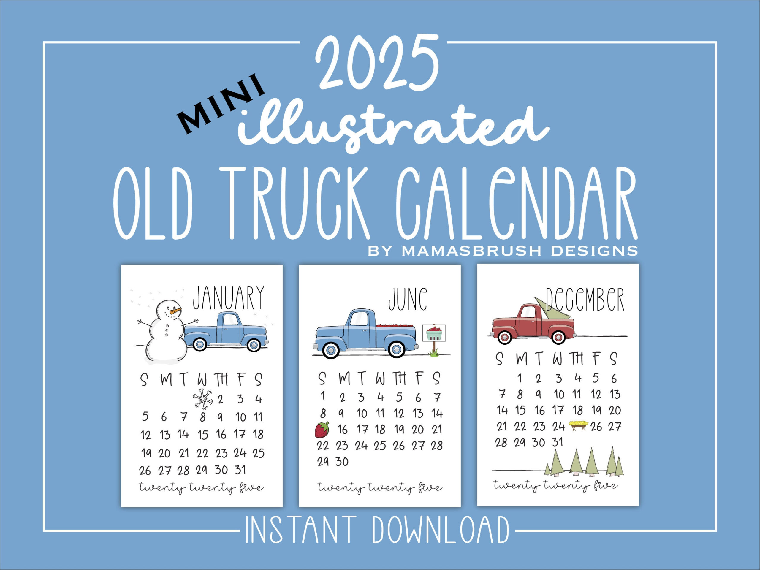 2025 Mini Lkw Kalender, Weihnachtsgeschenk, Druckbarer Kalender inside Classic Cars And Trucks 2025 Calendar Printable
