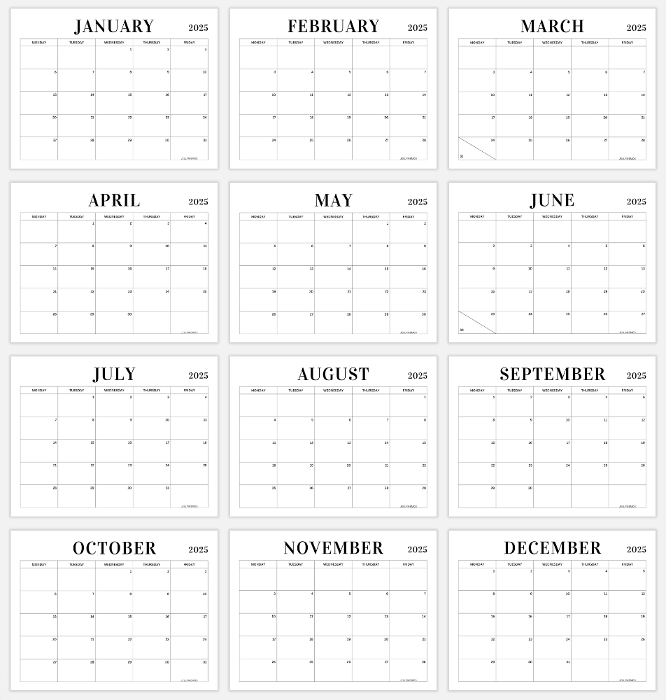 2025 Monday To Friday Calendar Printables (Cute &amp;amp; Free!) - Jellymemos within Be Still 2025 Calendar Printable