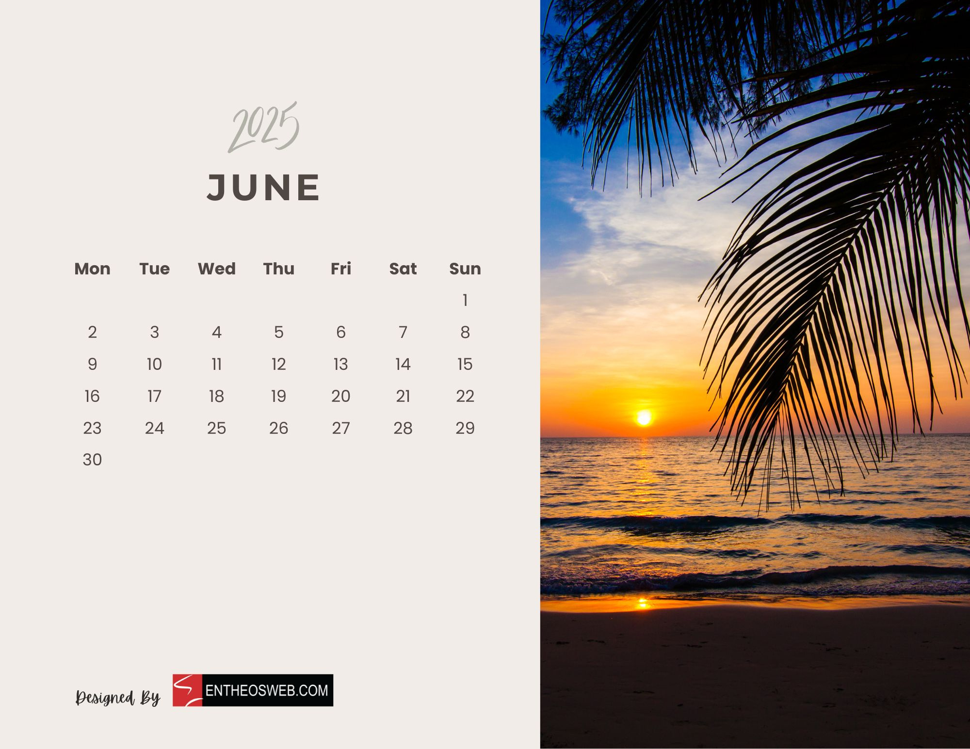 2025 Monthly Calendar – Beaches | Entheosweb for Coastal Sunsets 2025 Calendar Printable