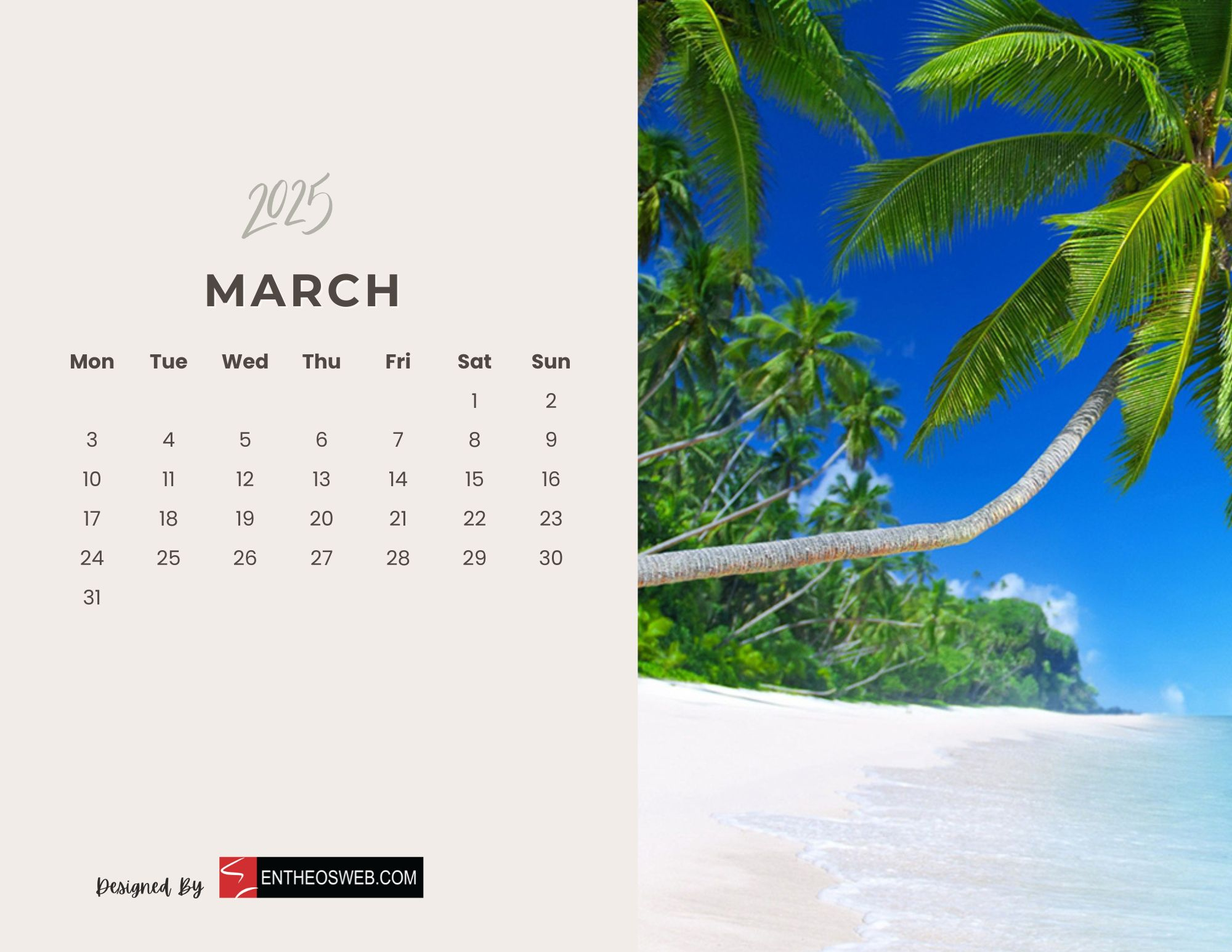 2025 Monthly Calendar – Beaches | Entheosweb in Caribbean 2025 Calendar Printable