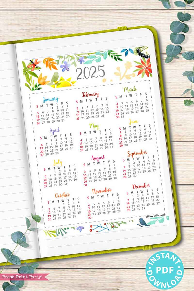 2025 One Page Calendar At-A-Glance Printable Watercolor throughout Walk In Paris 2025 Calendar Printable
