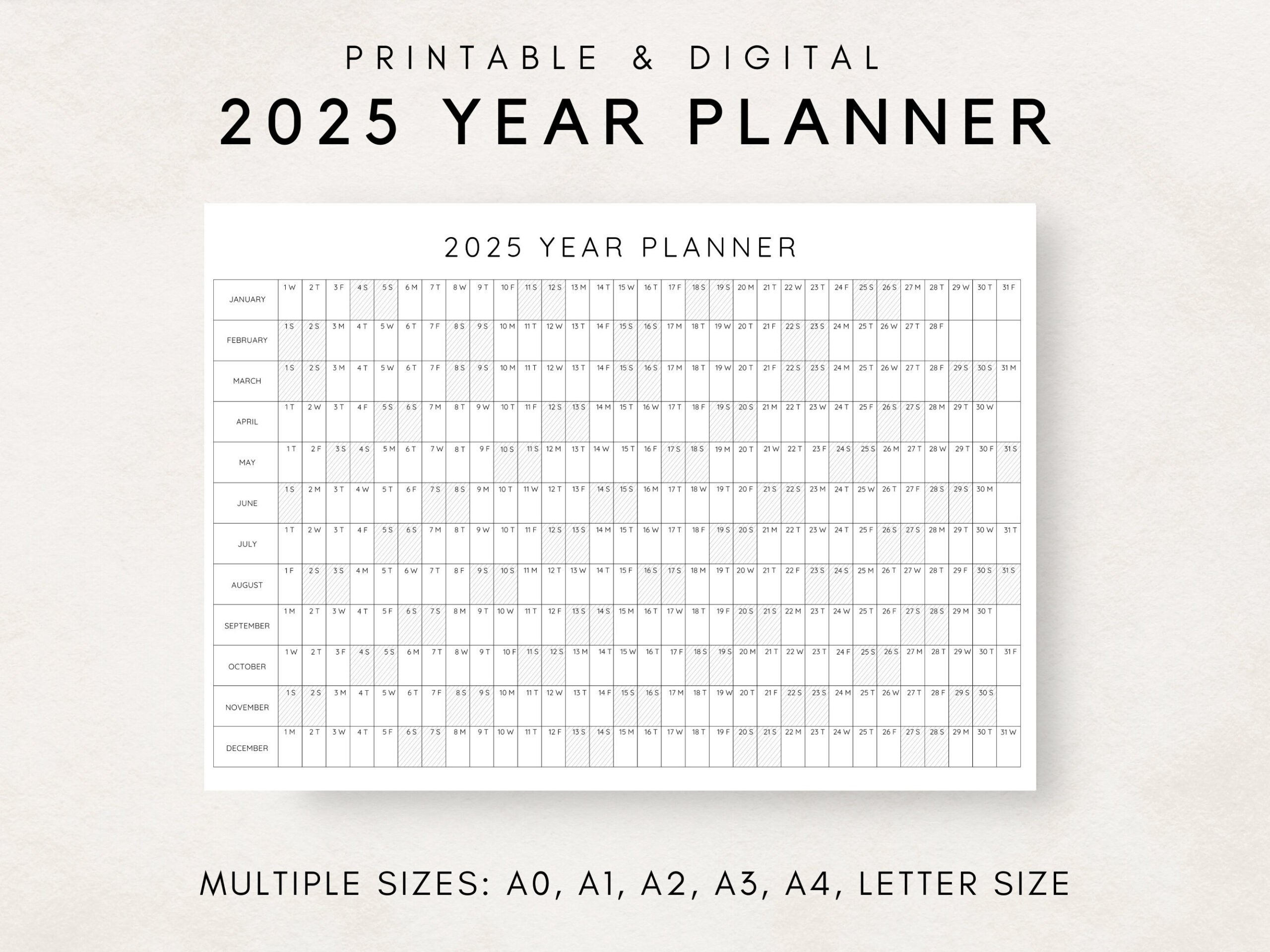 2025 One Page Printable Calendar - Etsy within Mega Grid 2025 Calendar Printable