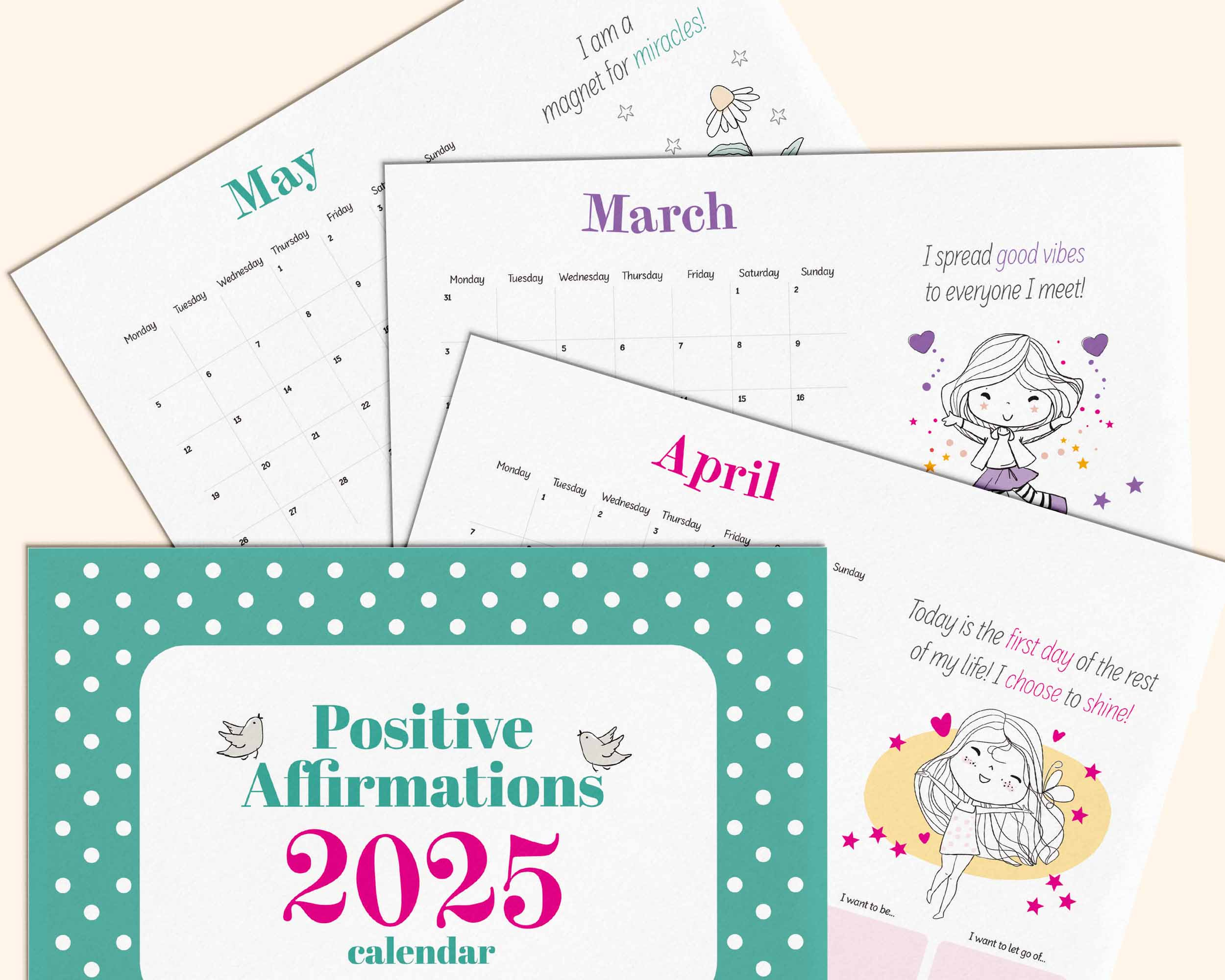 2025 Positive Affirmation Calendar. Printable Pdf. inside Positive Vibes 2025 Calendar Printable