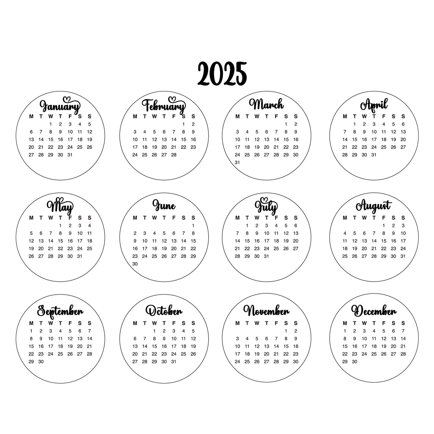 2025 Print And Cut Circle Calendars|D-377889 within Farmers Daughter 2025 Calendar Printable